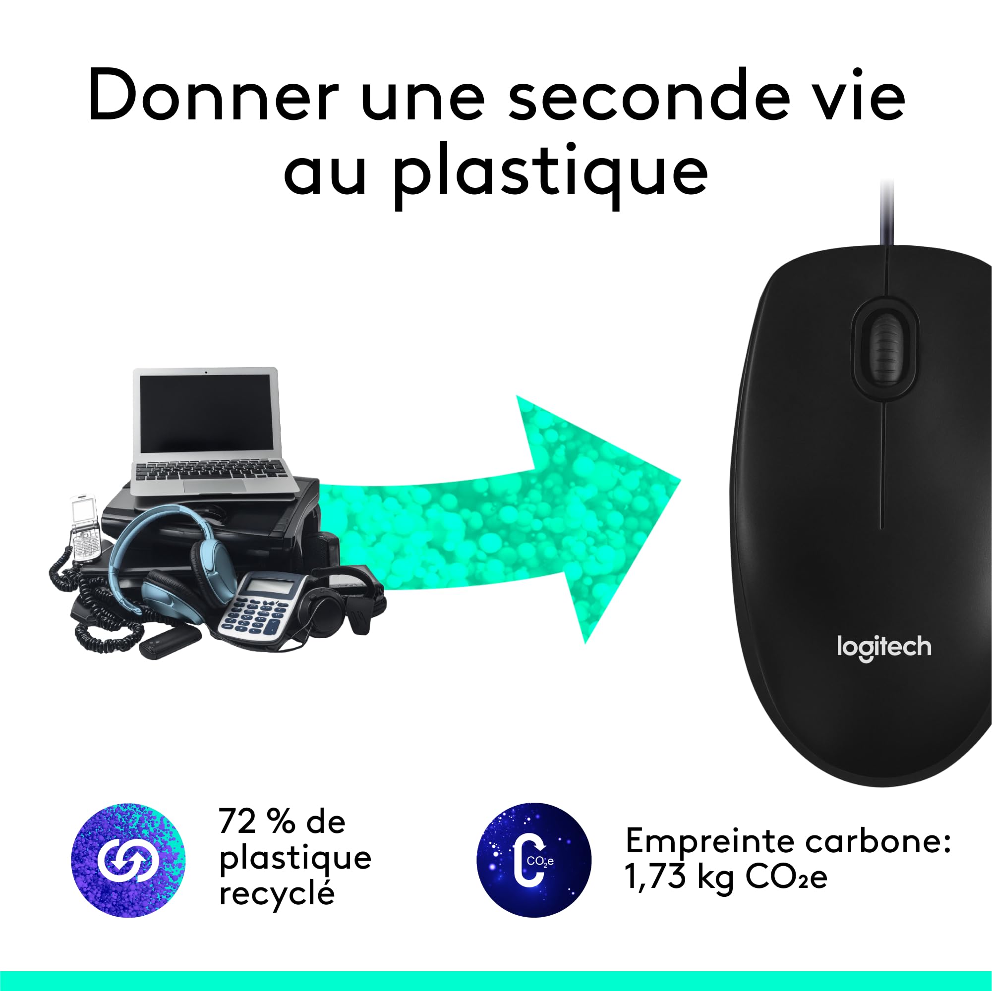 LOGITECH M100 Mouse full size right and left-handed optical 3 buttons wired USB black