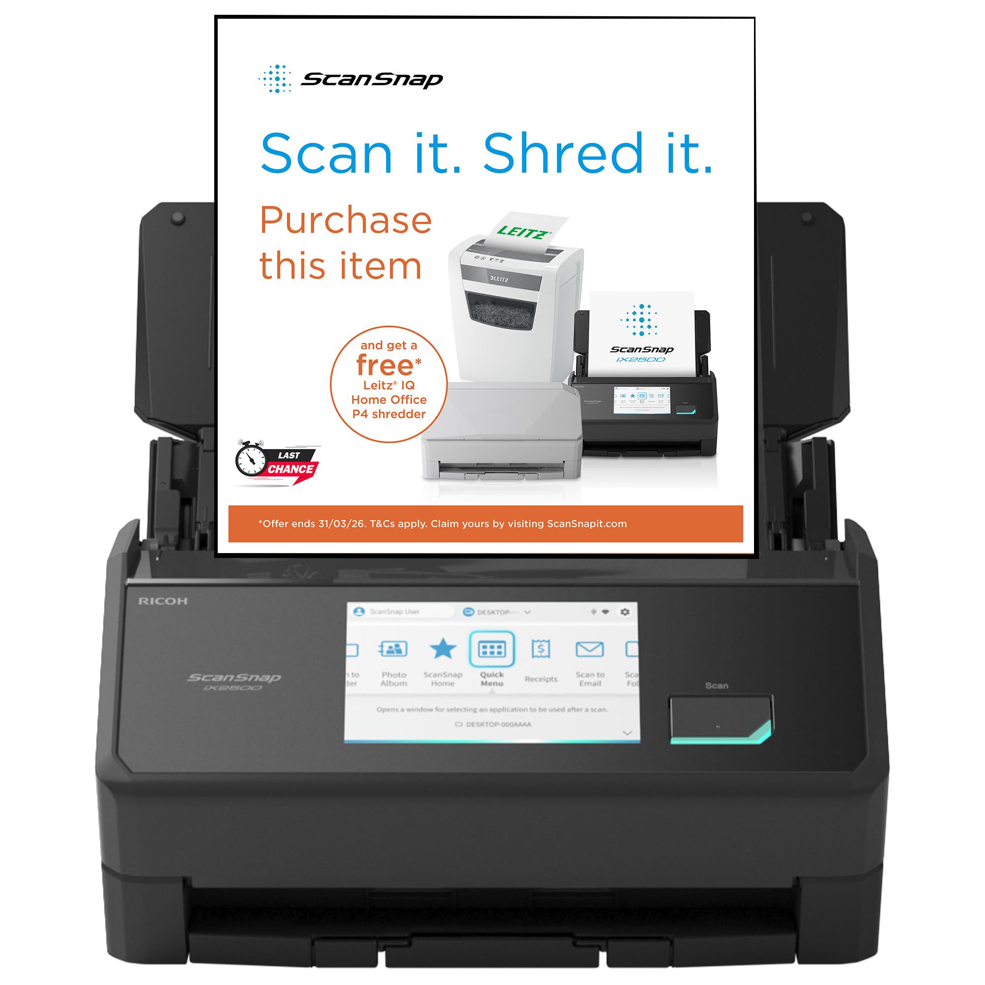 RICOH ScanSnap iX2500 45ppm/90ipm black A4 Duplex ADF Touchscreen Wi-Fi 6 Bluetooth 5.2 USB 3.2