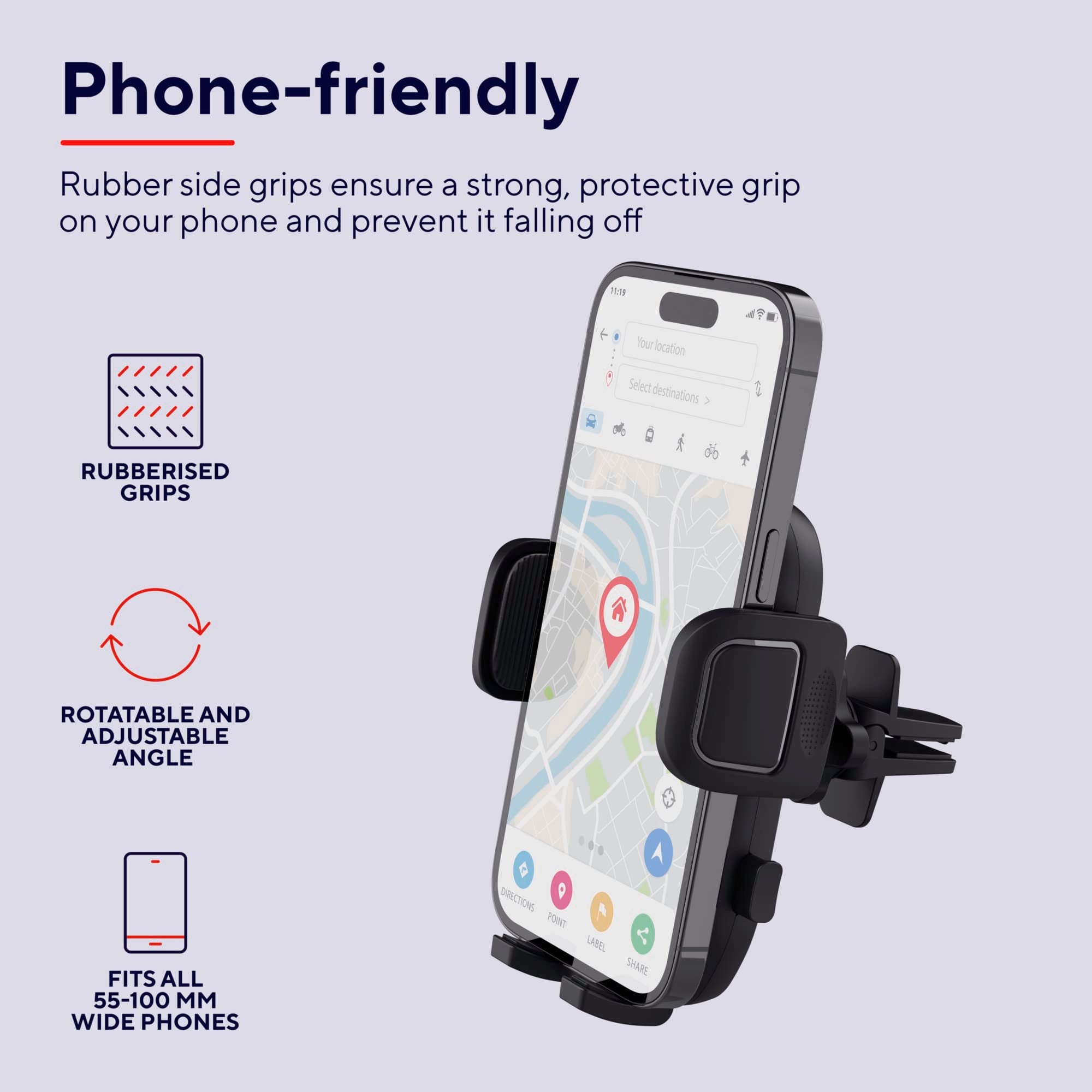 TRUST Support pour téléphone RUNO avec monture pour grille daération