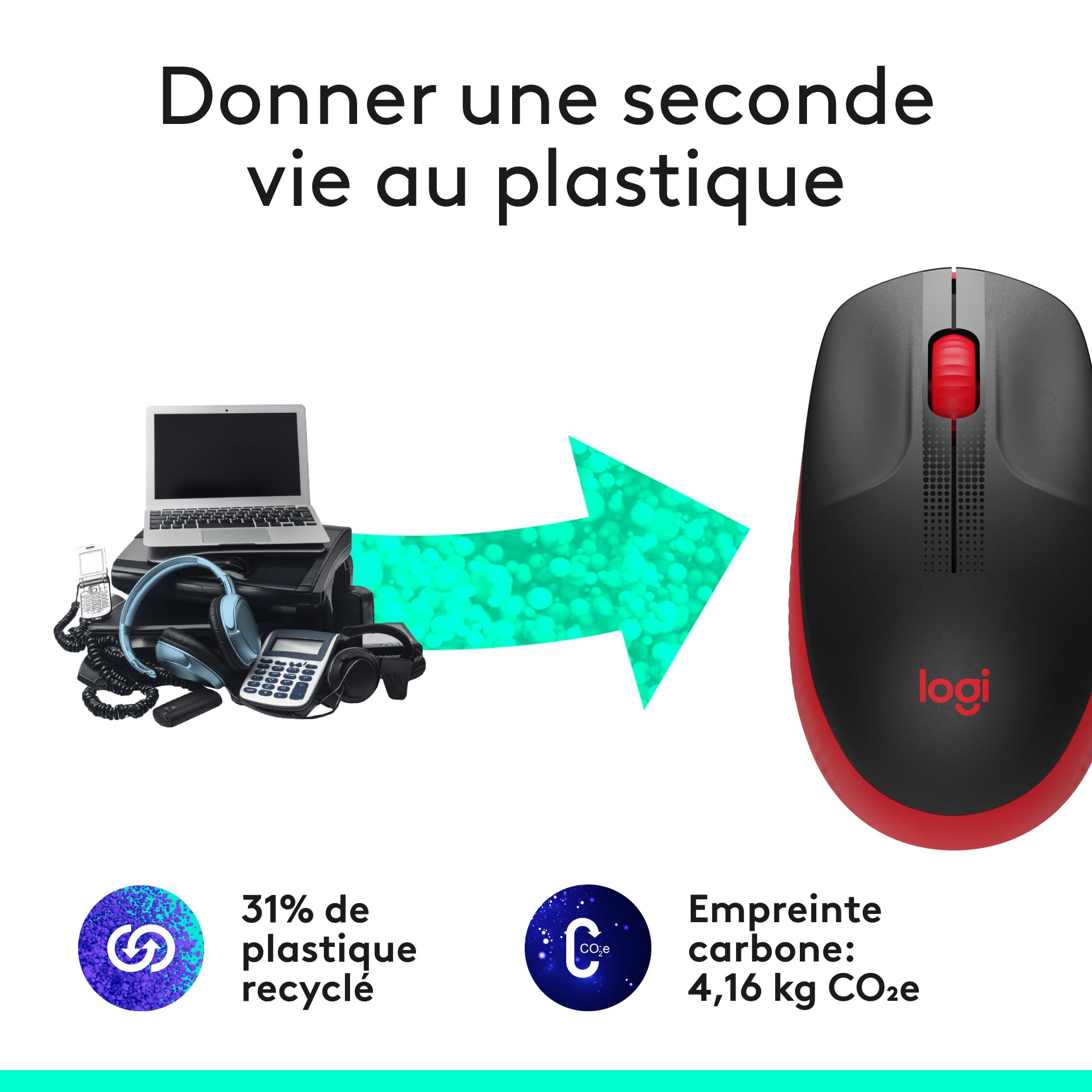LOGITECH M190 Mouse optical 3 buttons wireless USB wireless receiver red
