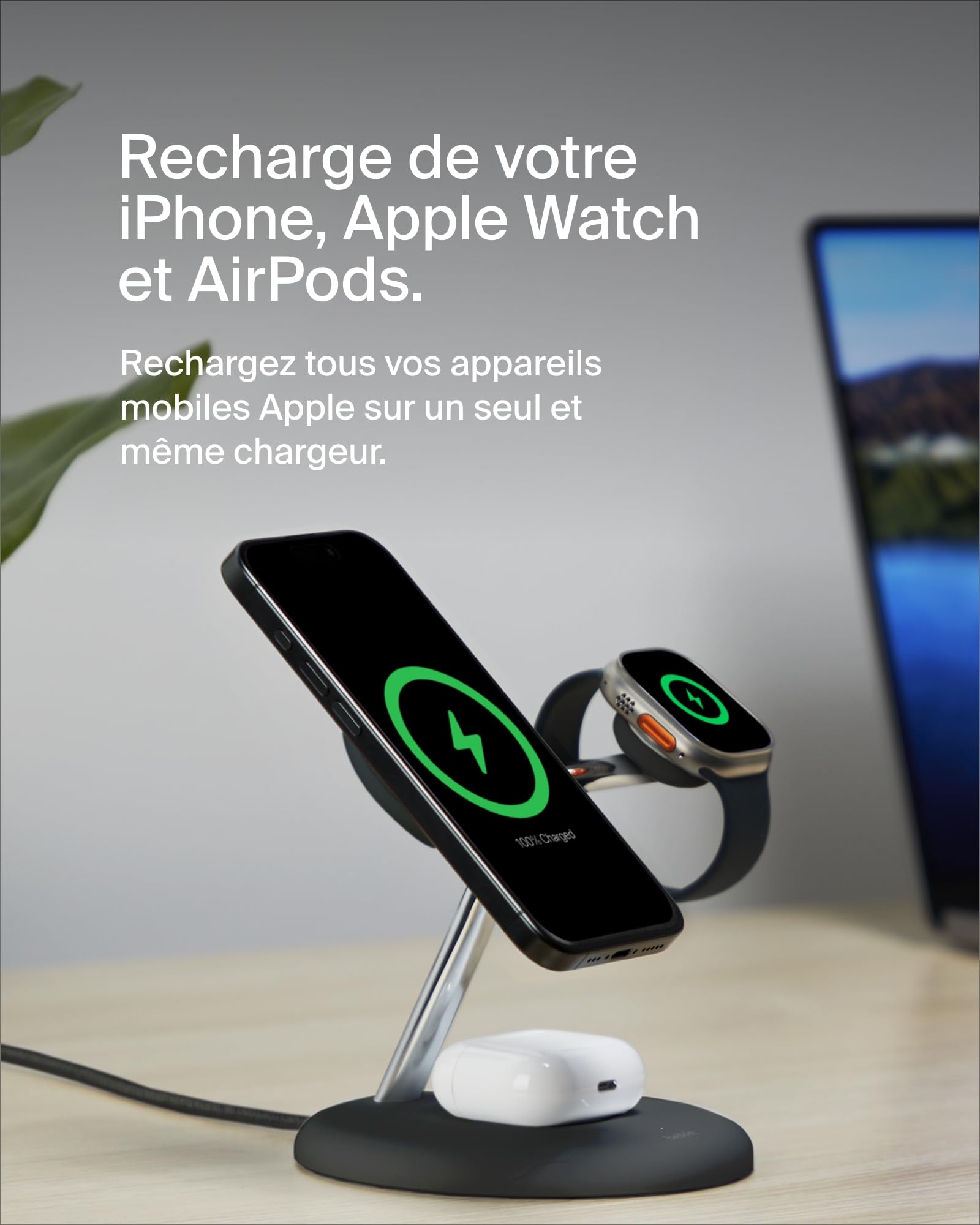 BELKIN BOOST CHARGE PRO 3in1 Qi2 15w Magnetic Adjustable Charging Stand Black
