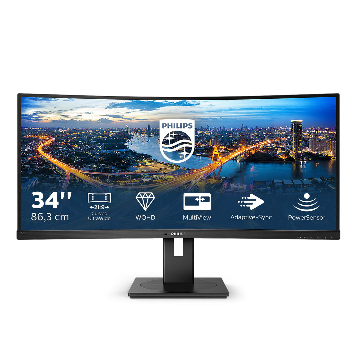 PHILIPS 345B1C - écran  incurvé - 34" - 3440 x 1440 WQHD @ 100 Hz - VA - 300 cd/m² - 3000:1 - 5 ms - 2xHDMI, DP- haut-parleurs