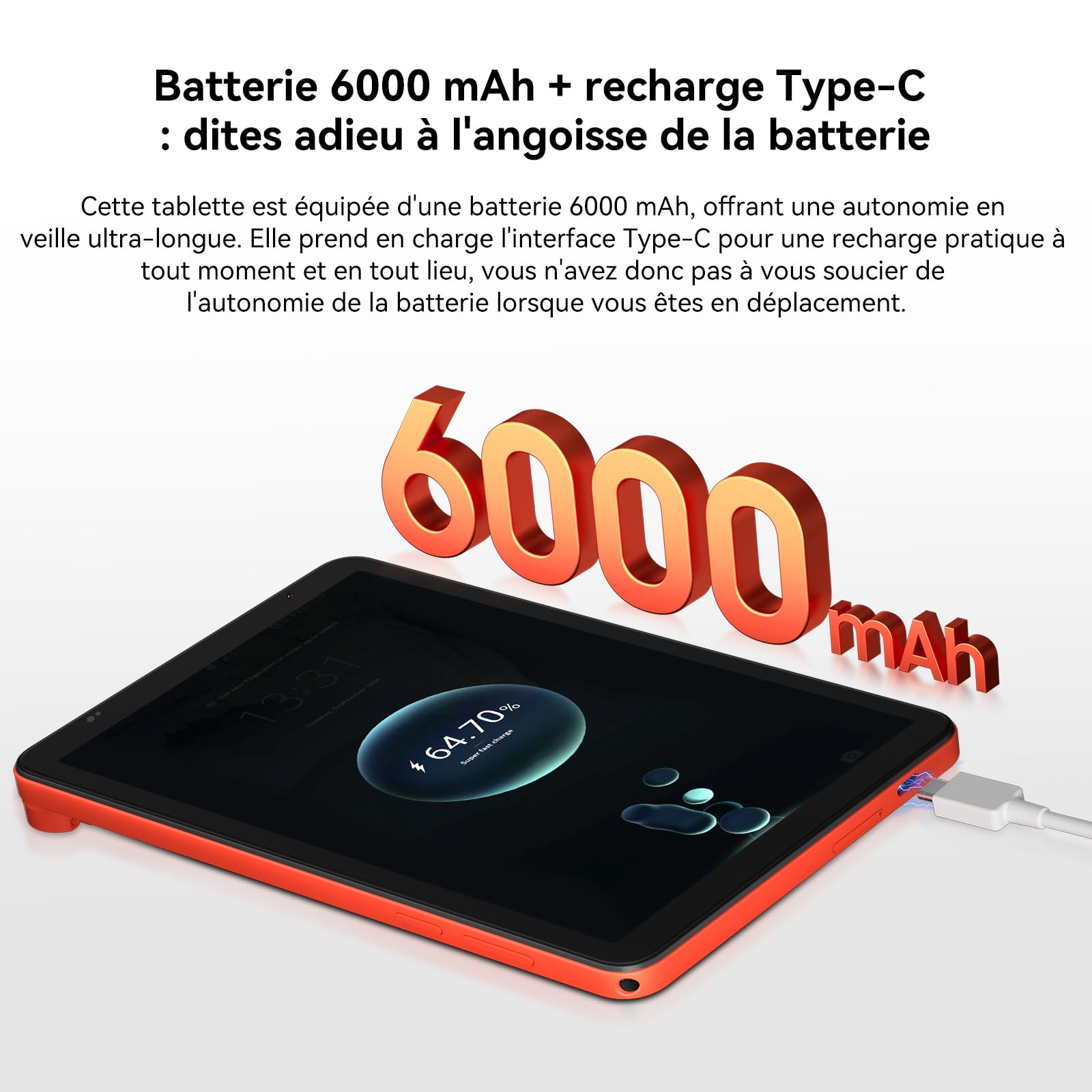 Blackview ZENO 1 (Tablette 4G - 8'' - 6 000 mAh - 256 Go, 6 Go RAM) Orange