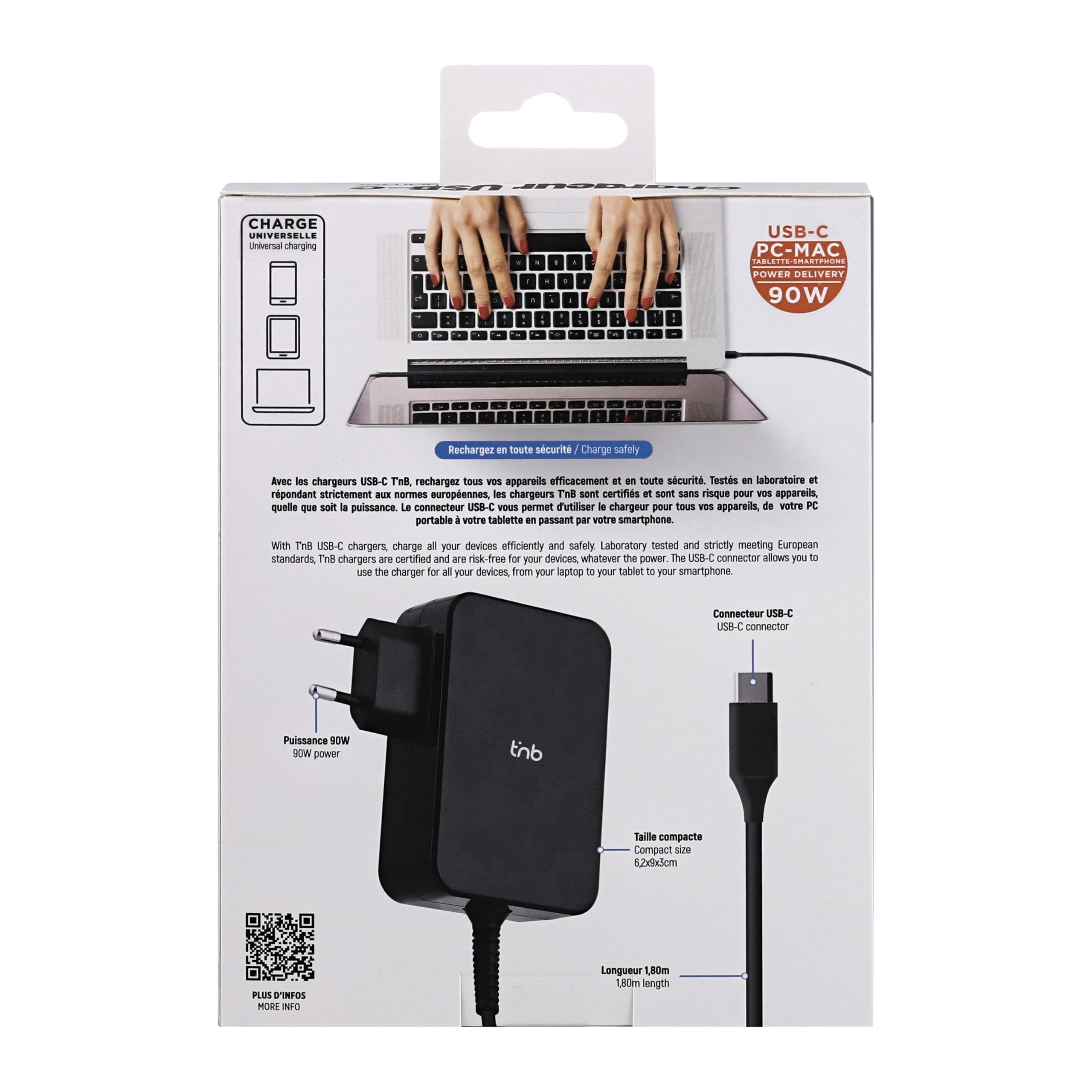 TNB 90W USB-C Charger With Wall Outlet