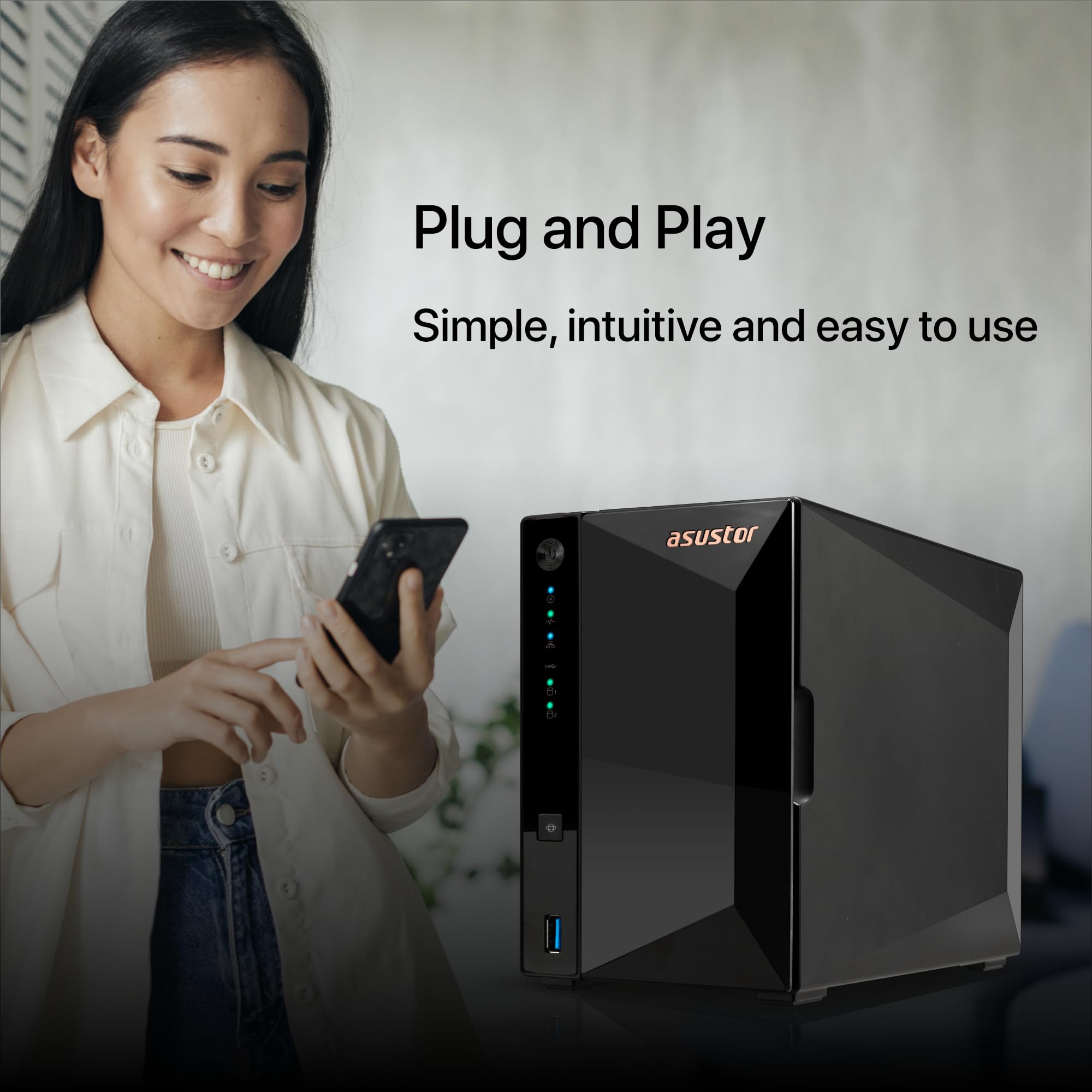 ASUSTOR Drivestor 2 Pro Gen2 AS3302T v2 2 Bay NAS Realtek RTD1619B Quad-Core 1.7GHz CPU 2.5Gbe Port 2Go DDR4 Diskless