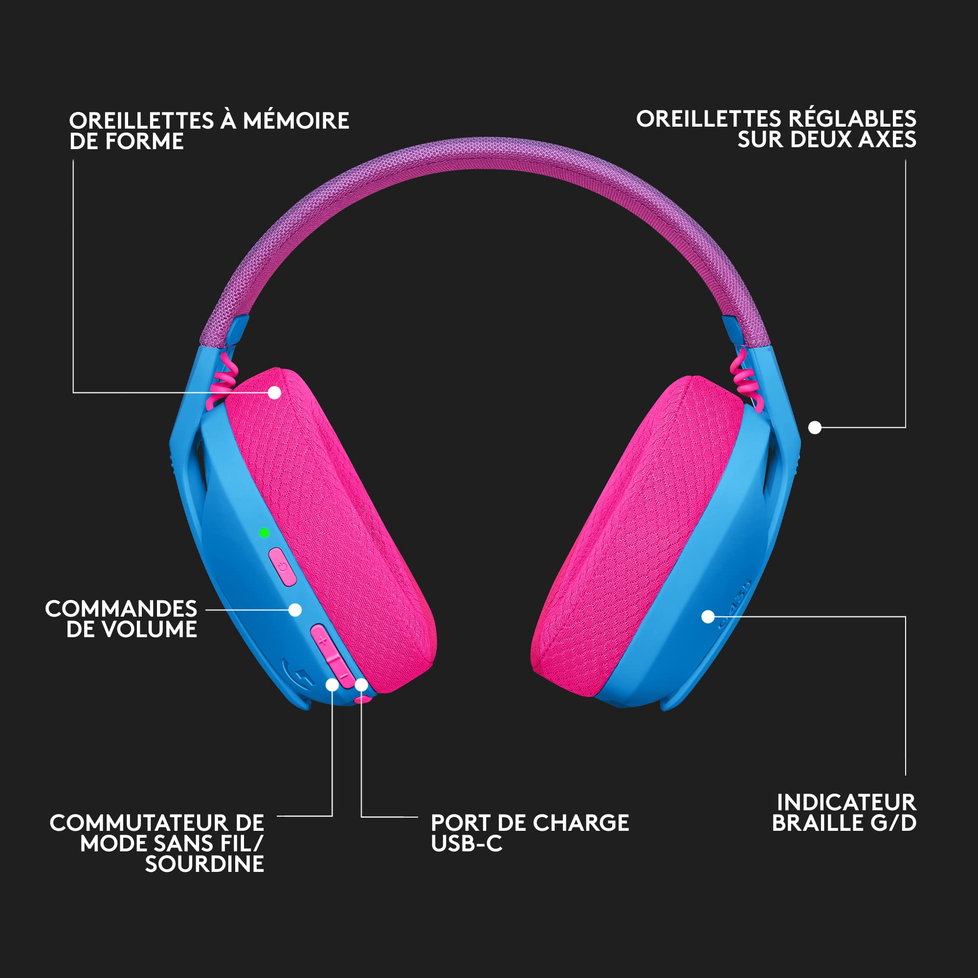LOGITECH Lightspeed G435 Headset full size Bluetooth / 2.4 GHz radio frequency wireless blue Discord Certified