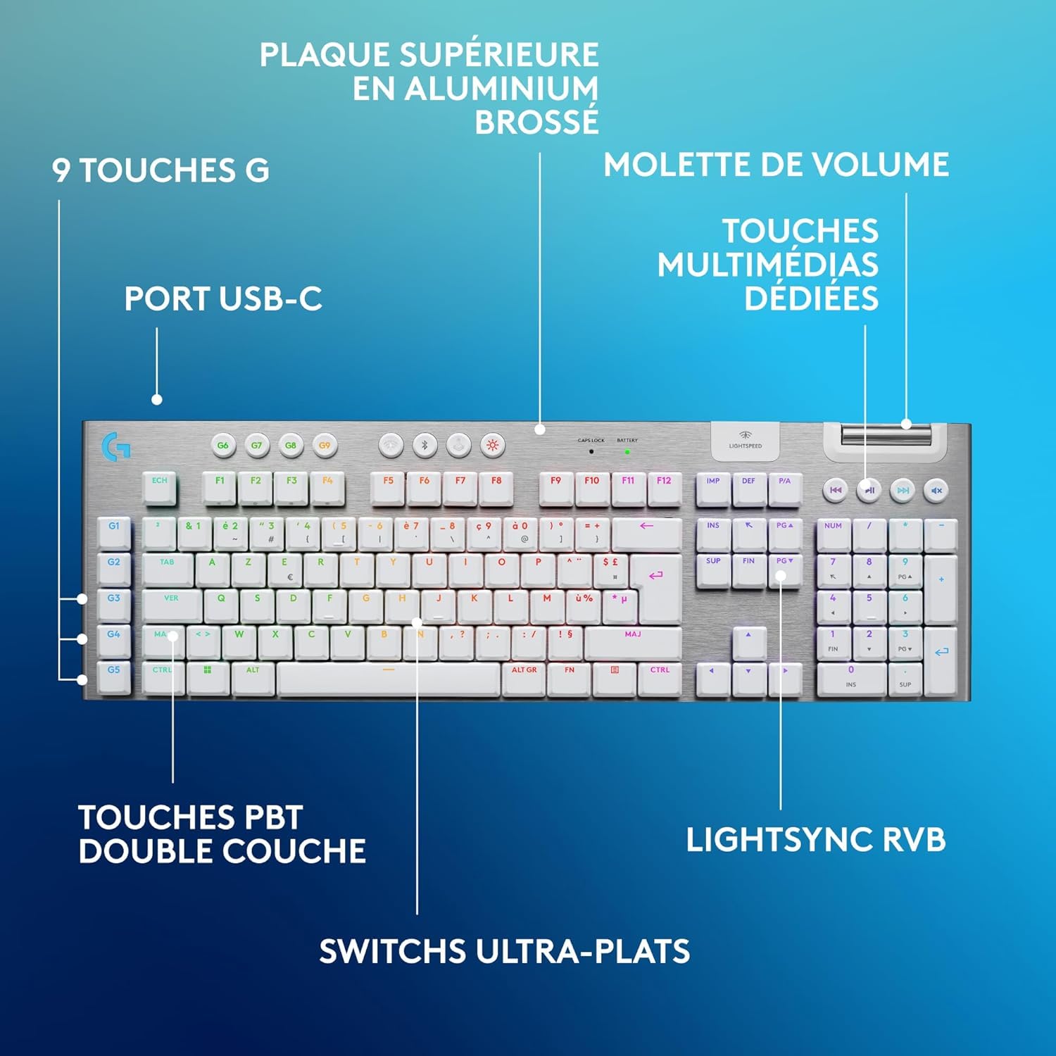 LOGITECH G915 X LIGHTSPEED Wireless Gaming Keyboard White (FR)