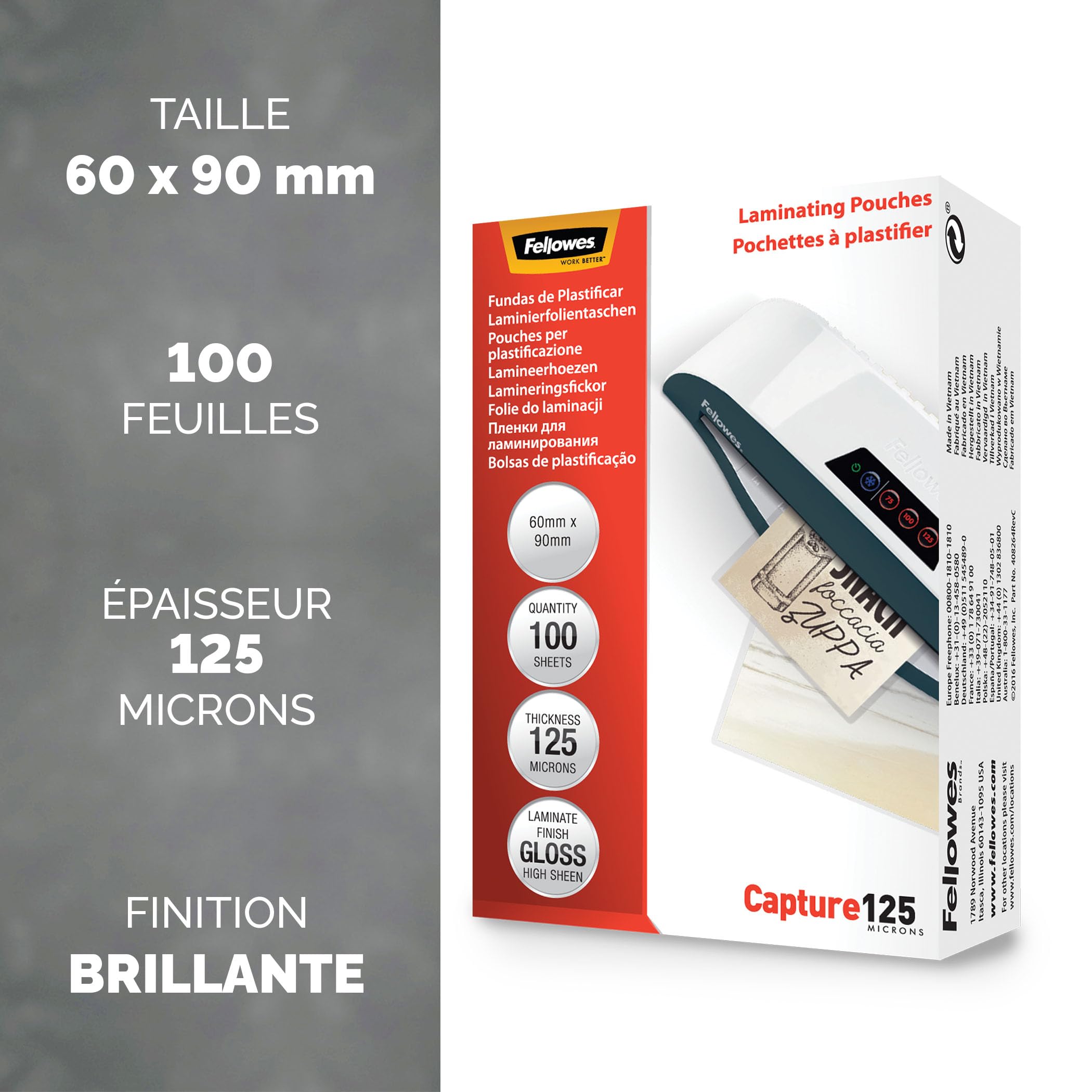 FELLOWES LAMIN POUCH 54X86MM 125MIC RTL 50PK
