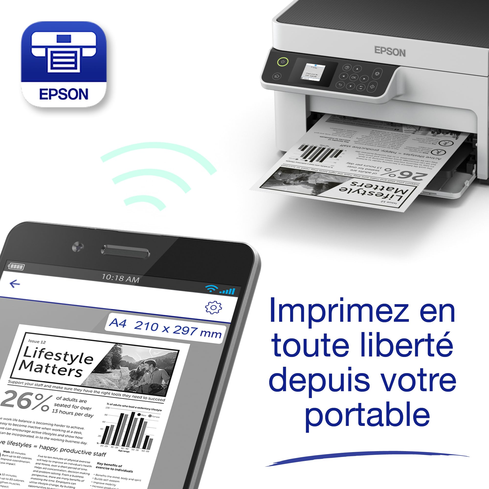 EPSON EcoTank ET-M2120 MFP Mono B/W ink-jet A4 15ppm print 150 sheets USB Wi-Fi white