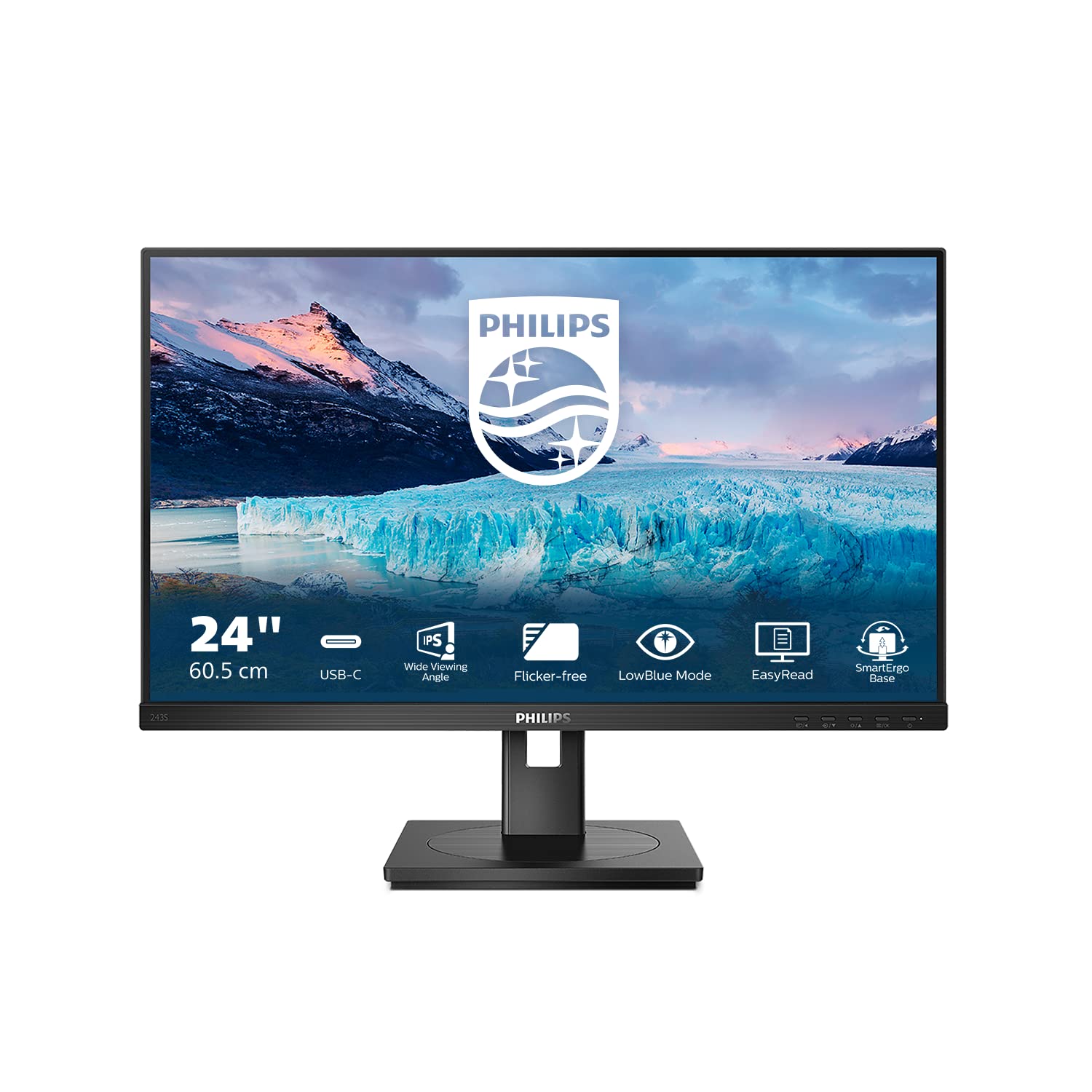 PHILIPS 243S1 Écran LED - 24"-1920 x 1080 Full HD @ 75 Hz - IPS - 300 cd/m² - 1000:1 - 4 ms - HDMI, DP, USB-C - haut parleur- LAN