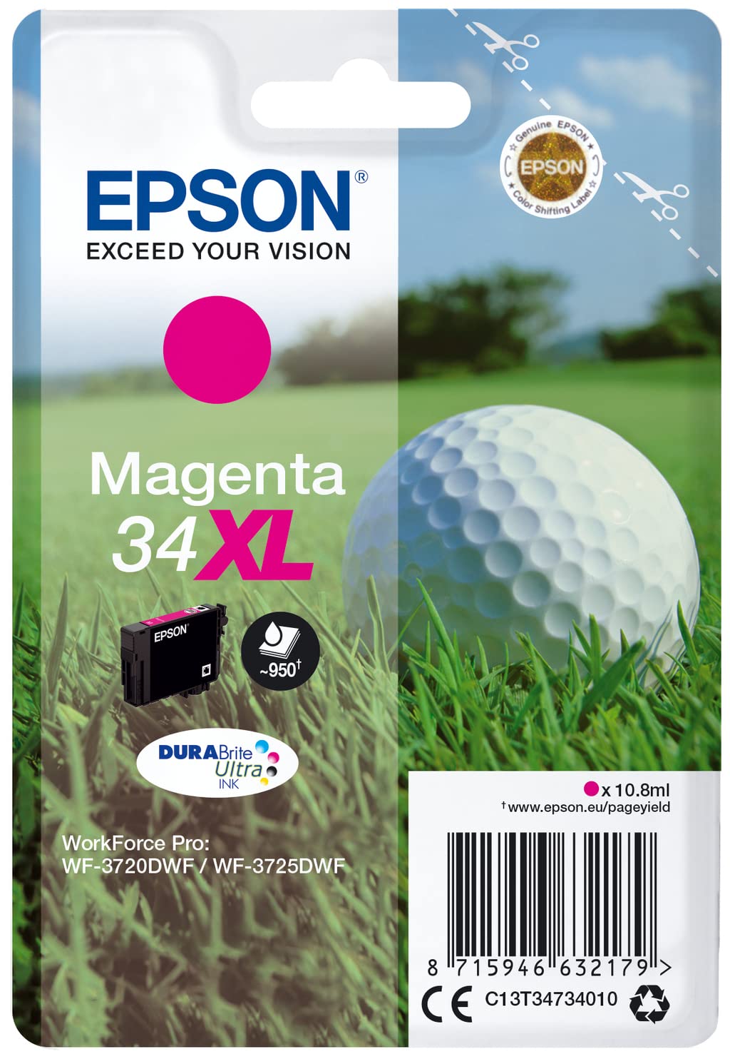 EPSON 2LB Singlepack 34XL Ink Magenta DURABrite Ultra 10.8ml Blister XL w/s