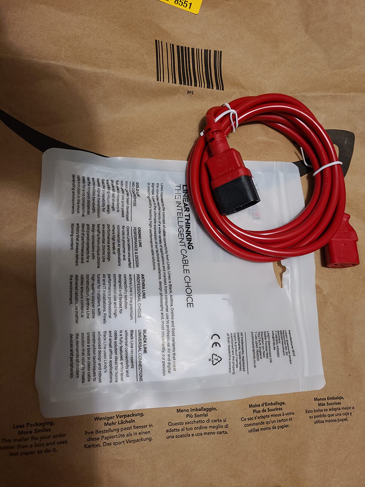 LINDY 0.5m IEC Extension Lead Red