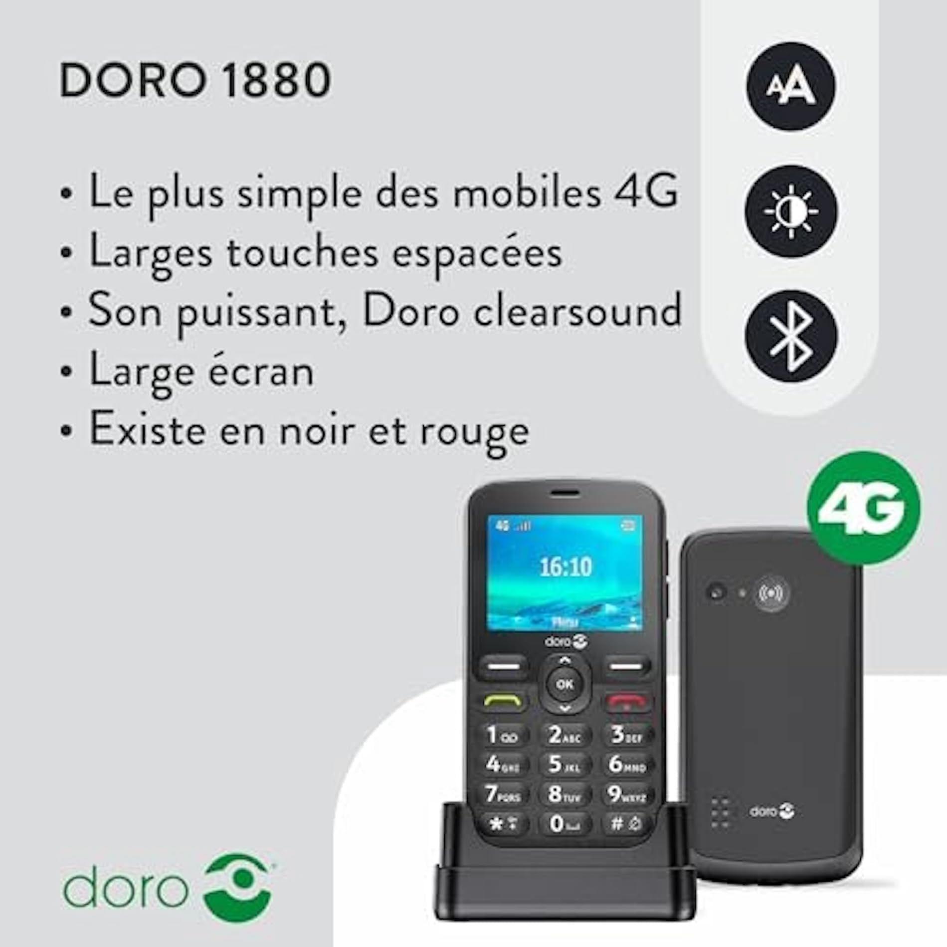 Doro 1880 4G (Socle de Charge) Rouge