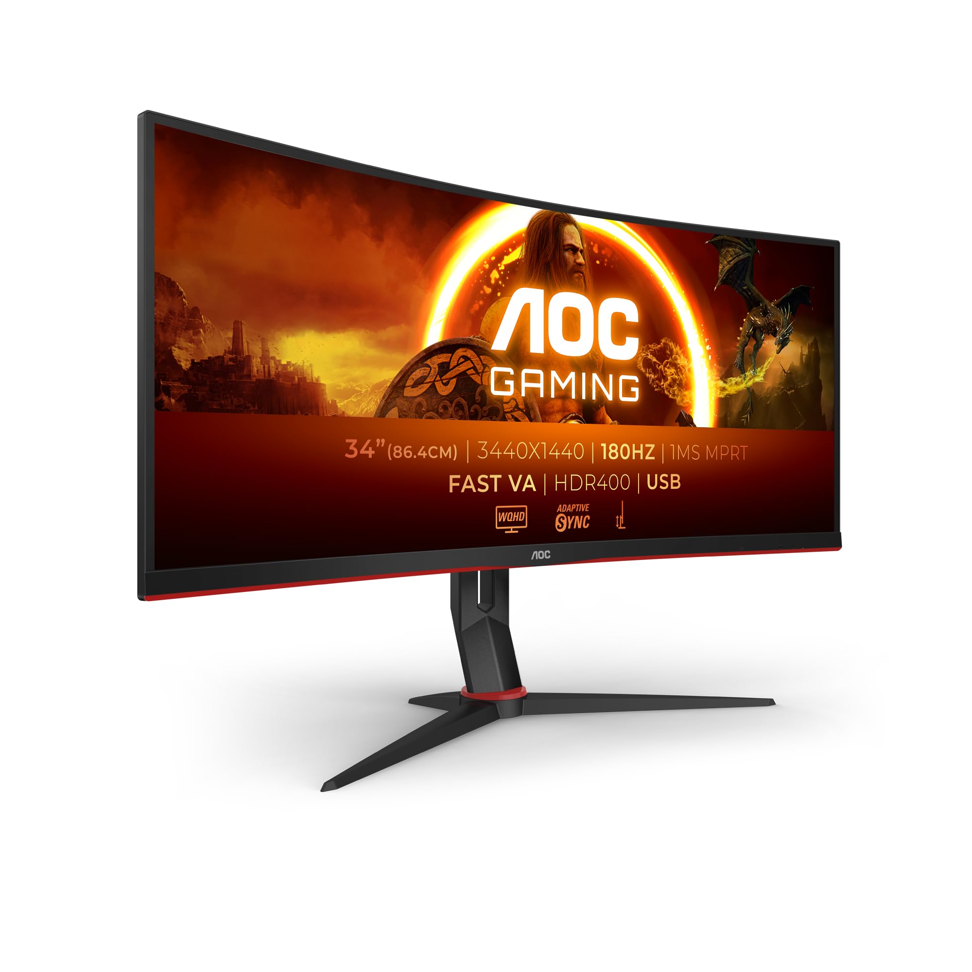 AOC CU34G2XP/BK 34p 3440x1440 VA 180hz High adjustable Stand HDR400 Freesync Premium USB HUB 4x3.0 2xDP 2xHDMI