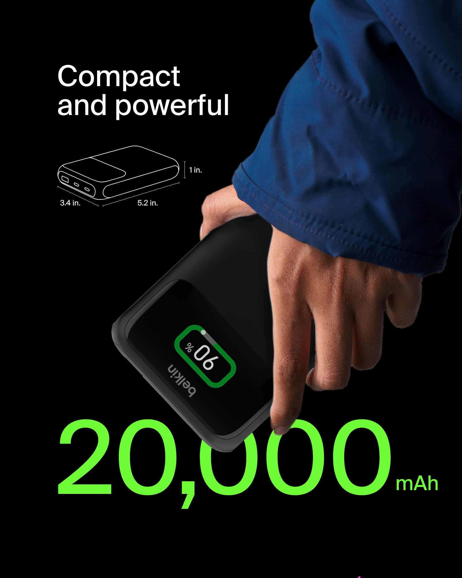 BELKIN 20k 65w Laptop Powerbank Digital display