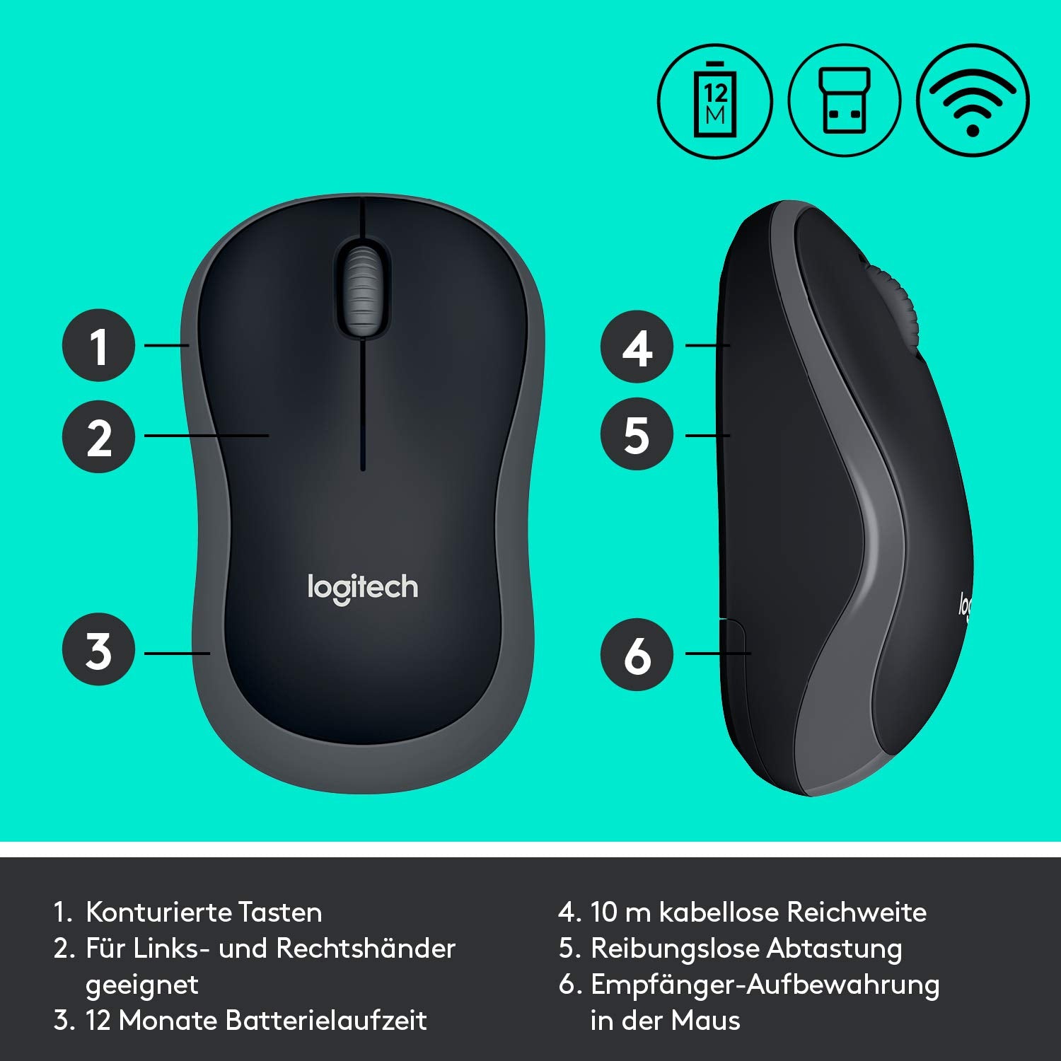 Logitech 920-004511 clavier Souris incluse Maison RF sans fil QWERTZ Allemand Noir