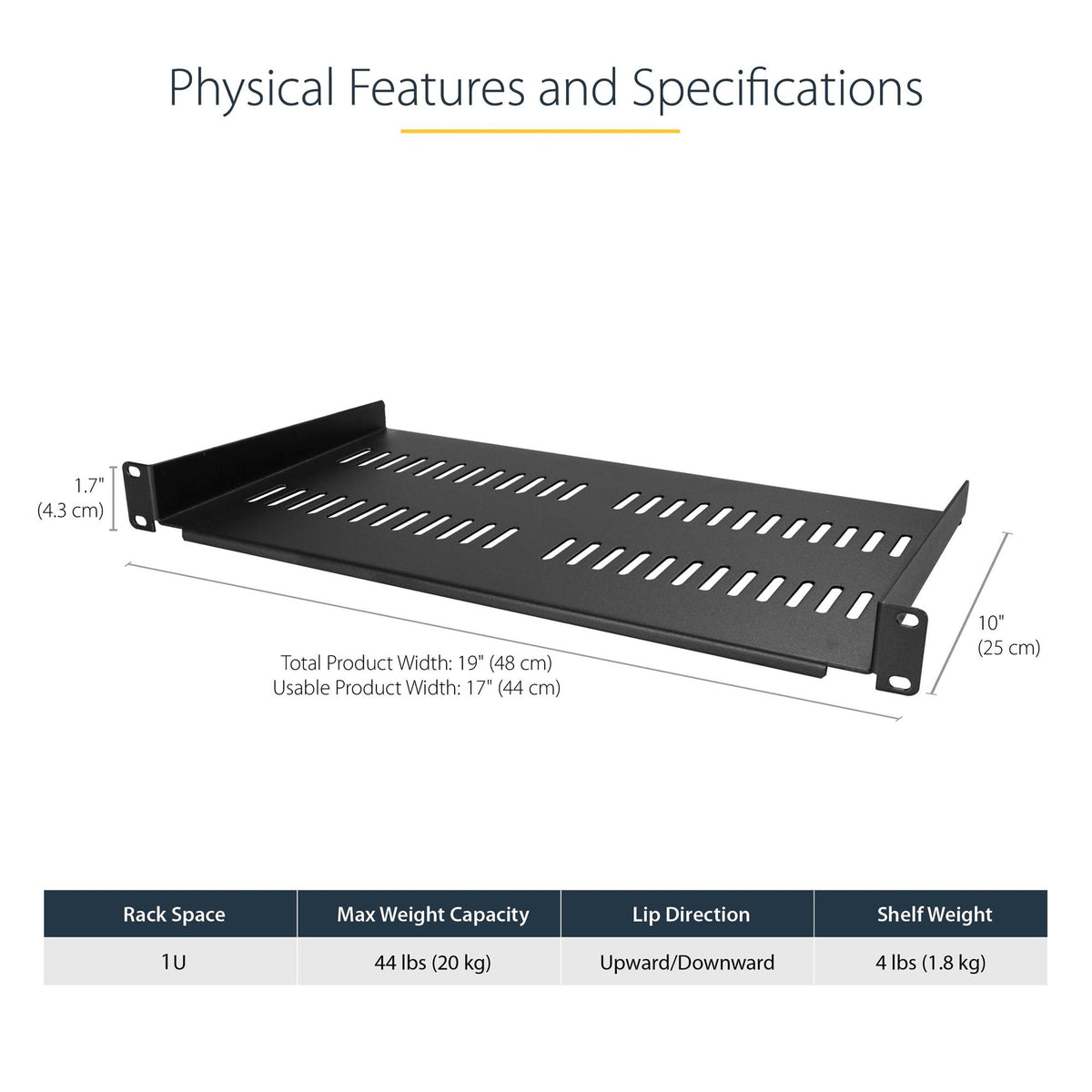 2-Pack 1U Server Vented Rack Shelf/Tray
