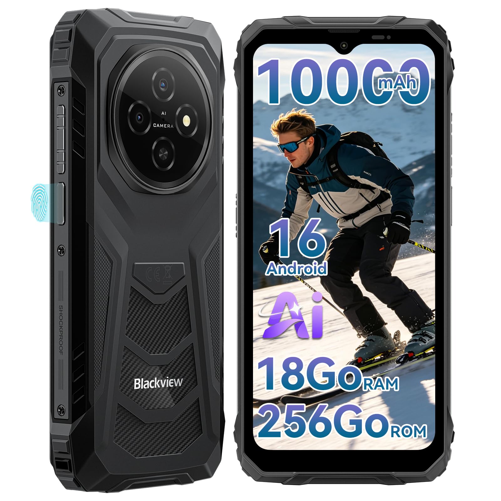 Blackview FORT 1 (6.56'' -  NFC - 256 Go, 6 Go de RAM - 10000mAh) Noir