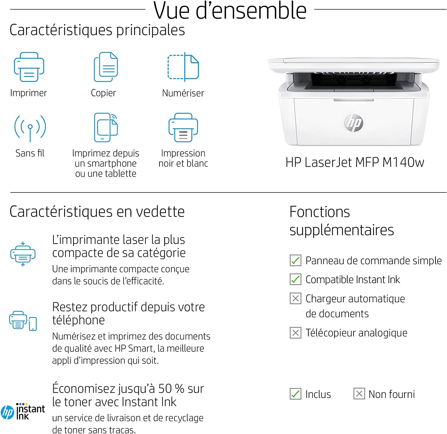 HP LaserJet MFP M140w MFP Mono B/W laser A4 210x297mm A4 20ppmcopy 20ppmprint 150 sheets USB 2.0 Wi-Fi Bluetooth