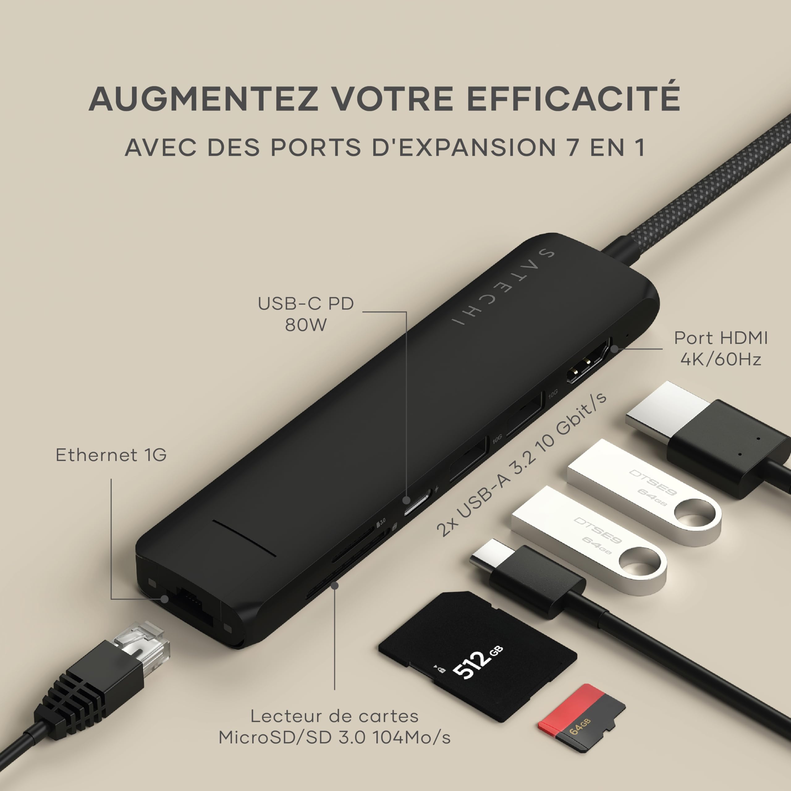 7IN1 USBC MULTIPORT ADAPT ETHERNET BLK