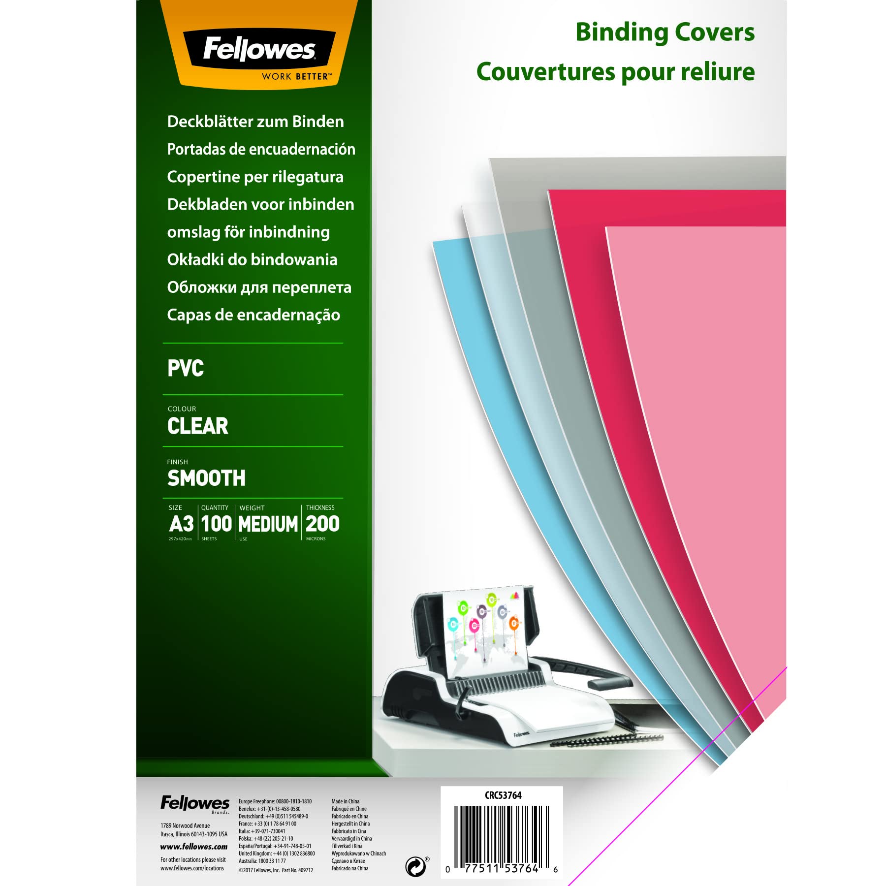 FELLOWES Couverture PVC 200 MIC A3 transparent