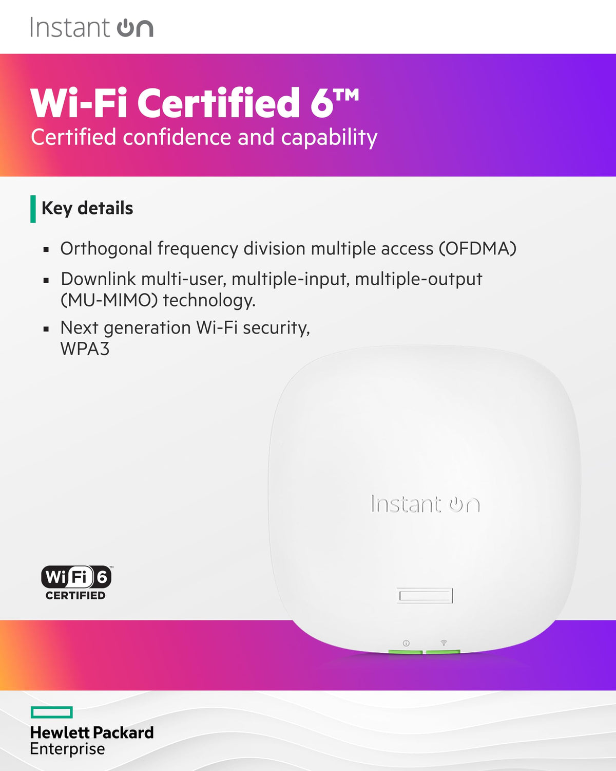 HPE Networking Instant On AP22 (RW) Borne daccès sans fil Bluetooth Wi Fi 6 2.4 GHz 5 GHz montable au plafond/mur