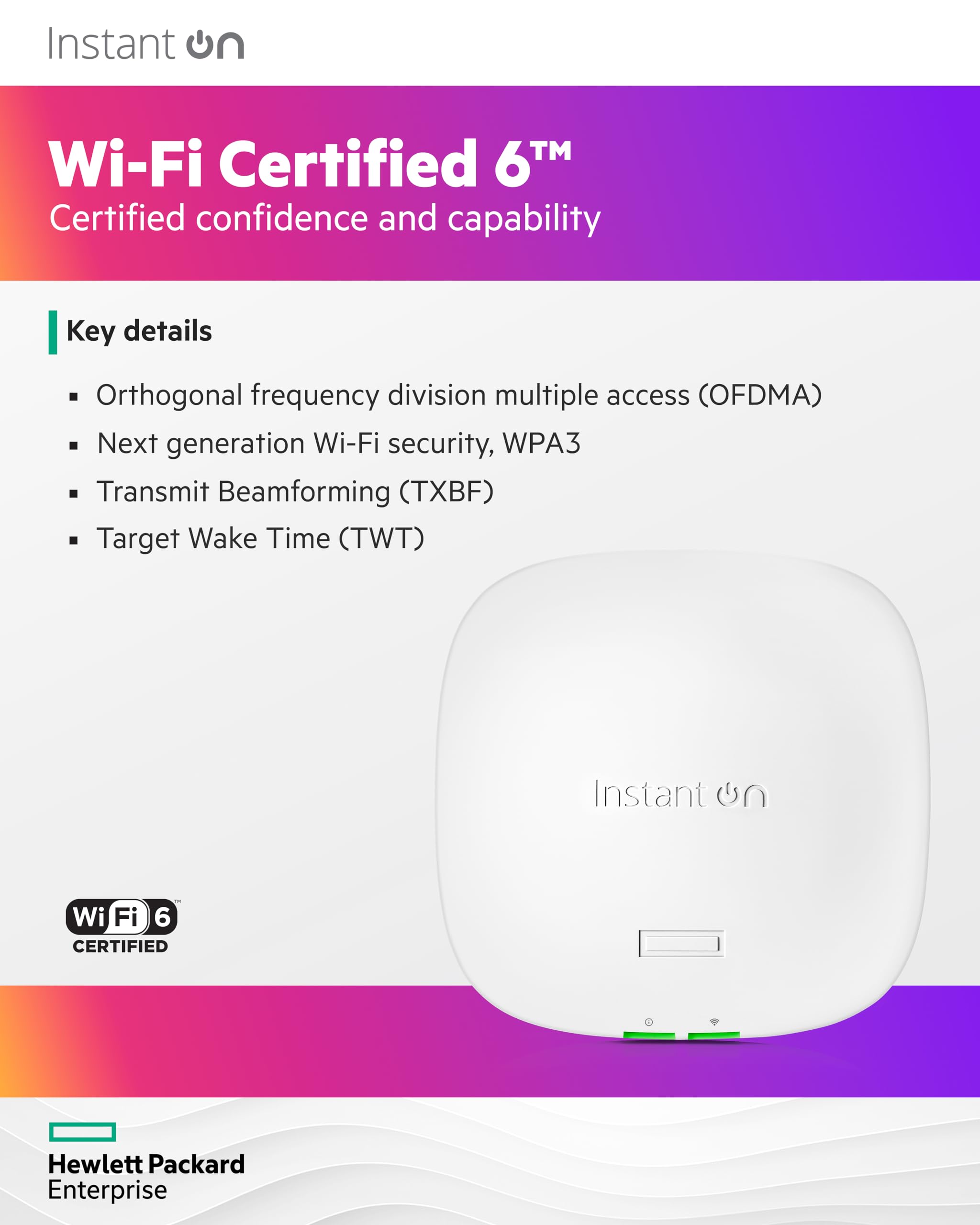 HPE Networking Instant On AP21 (RW) Borne daccès sans fil Wi Fi 6 2.4 GHz 5 GHz BTO montable au plafond/mur