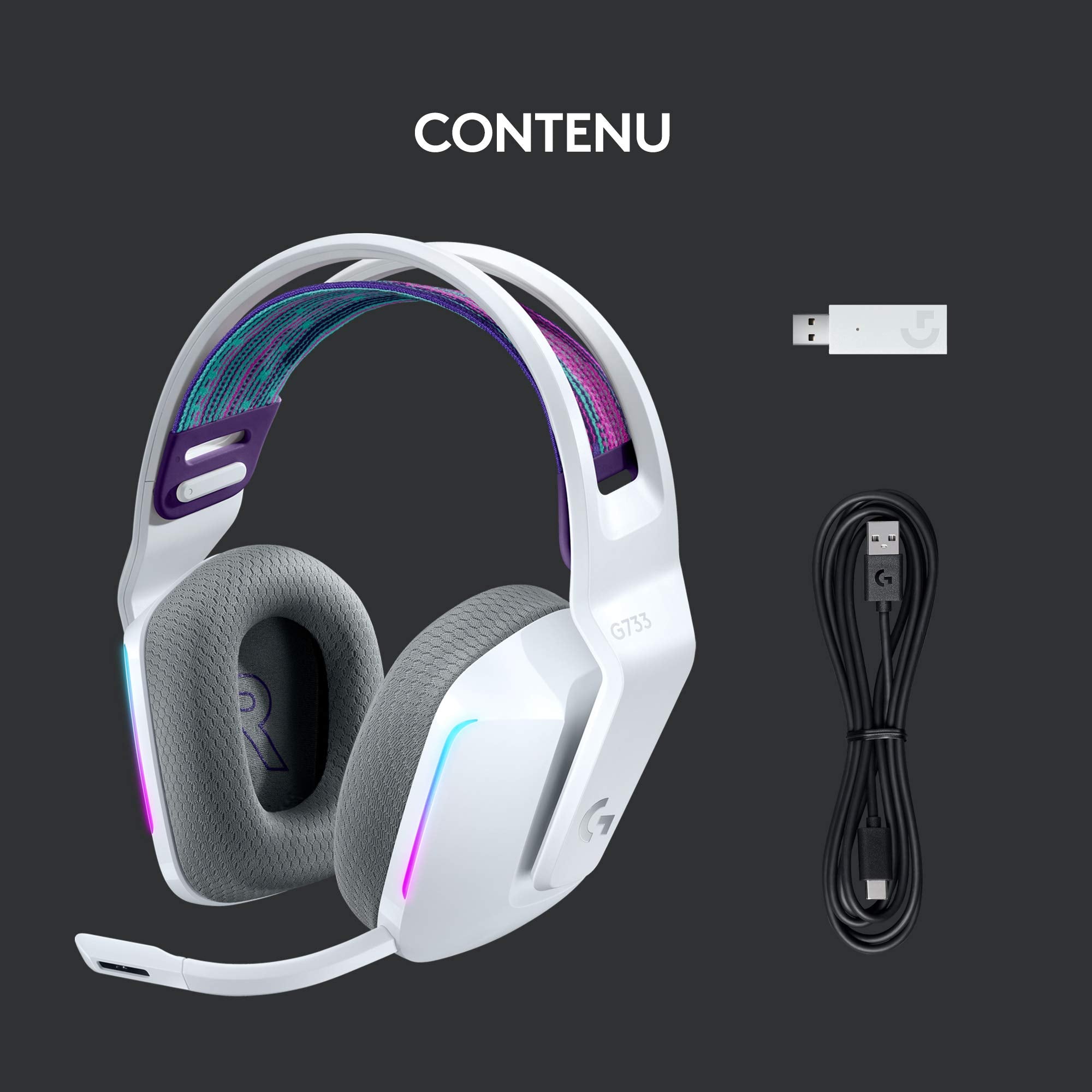 LOGITECH G G733 LIGHTSPEED Wireless RGB Gaming Headset Headset full size 2.4 GHz wireless white