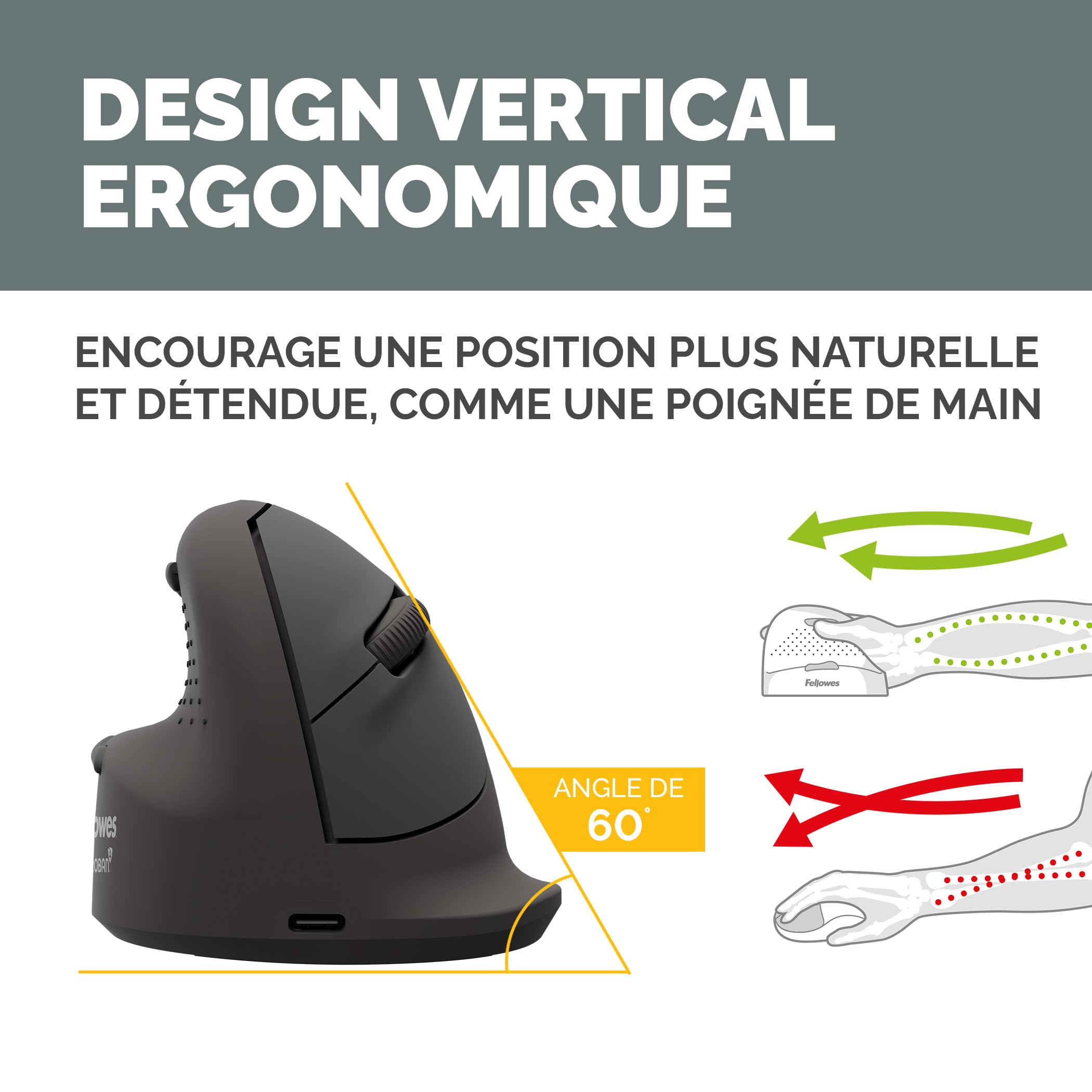 FELLOWES BREYTA PLUS+ SOURIS VERTICALE ERGONOMIQUE - TAILLE LARGE POUR GAUCHER