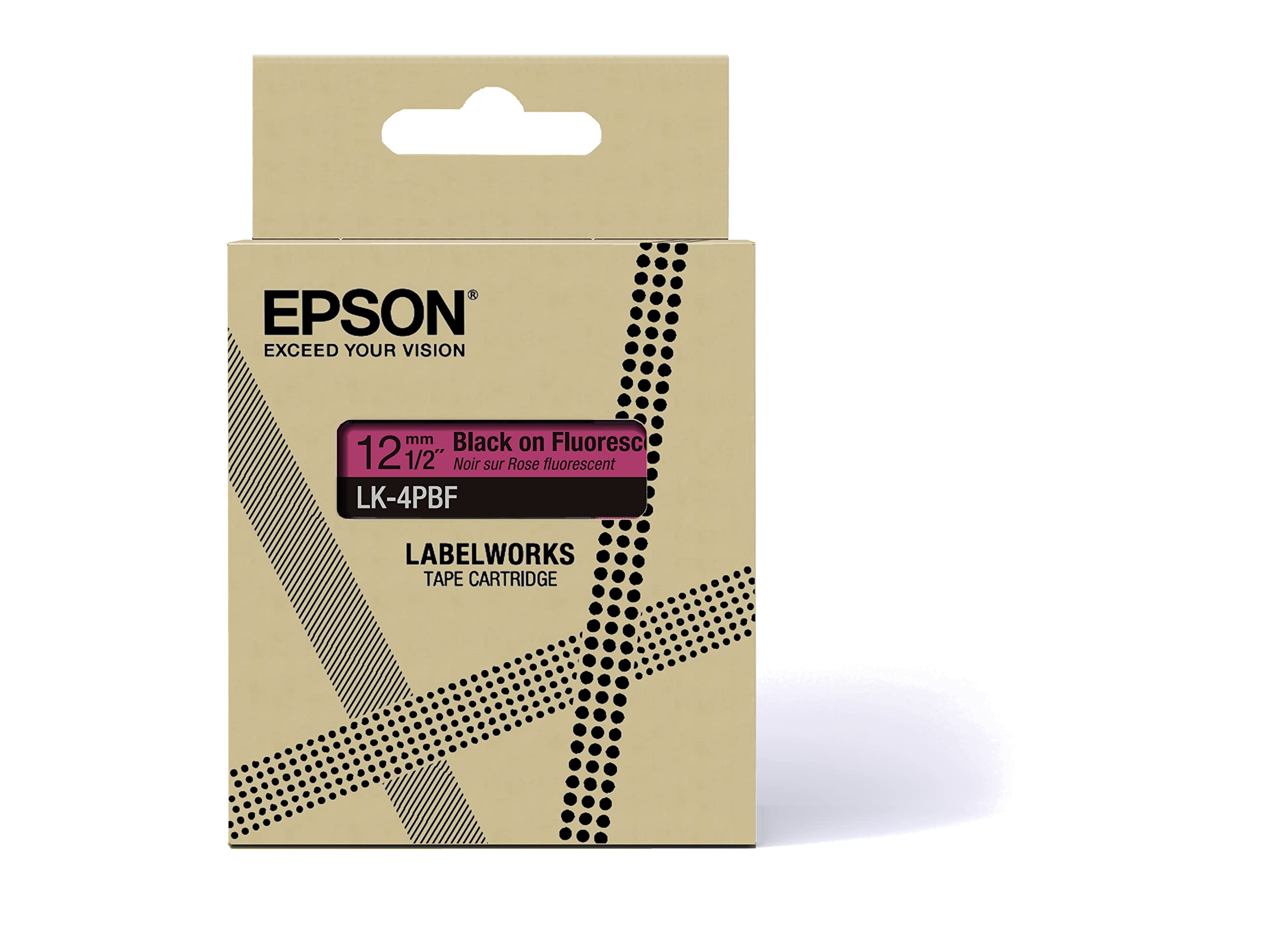 EPSON Colour Tape Fluorescent Pink/Black 12mm 5m LK-4PBF