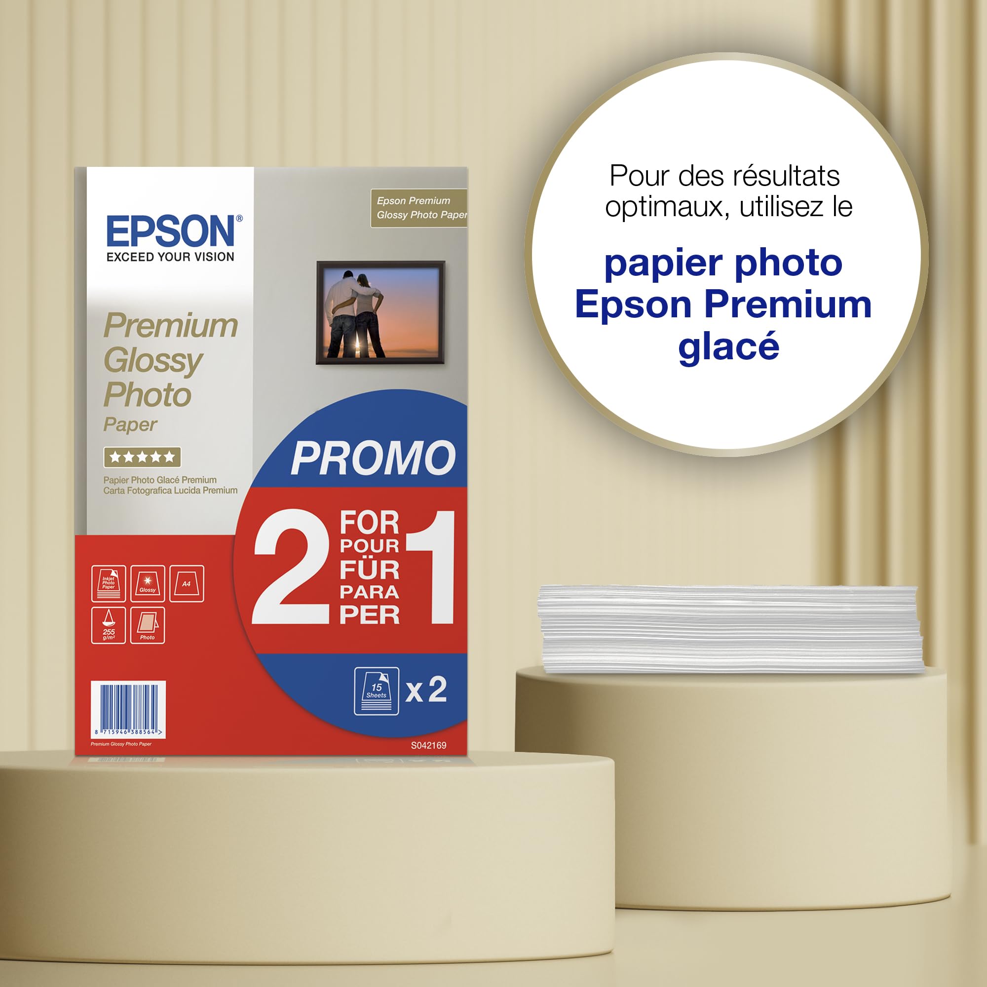 EPSON PREMIUM brillant photo  papier inkjet 255g/m2 A4 2x15 feuilles pack de 1 BOGOF