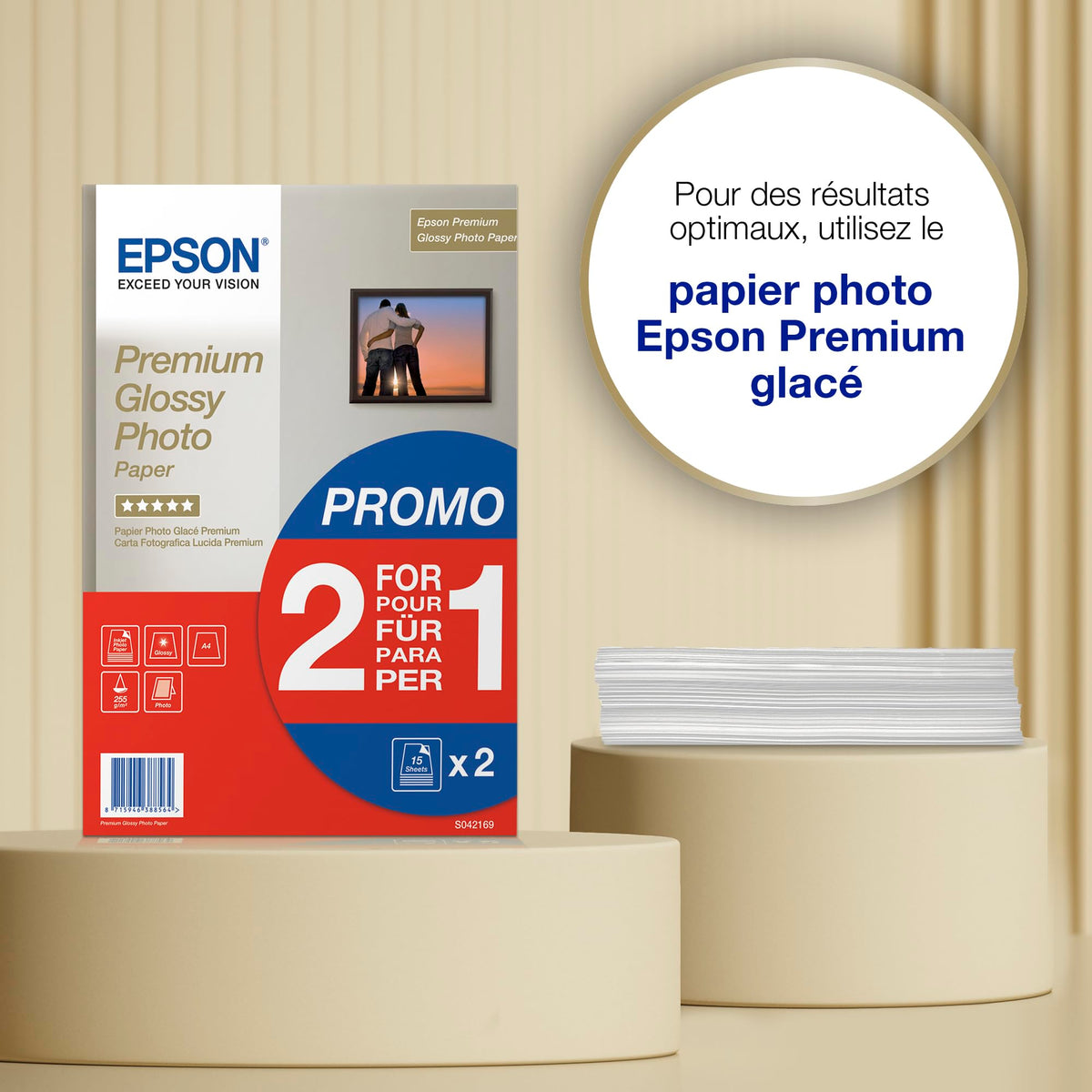 EPSON PREMIUM brillant photo  papier inkjet 255g/m2 A4 2x15 feuilles pack de 1 BOGOF