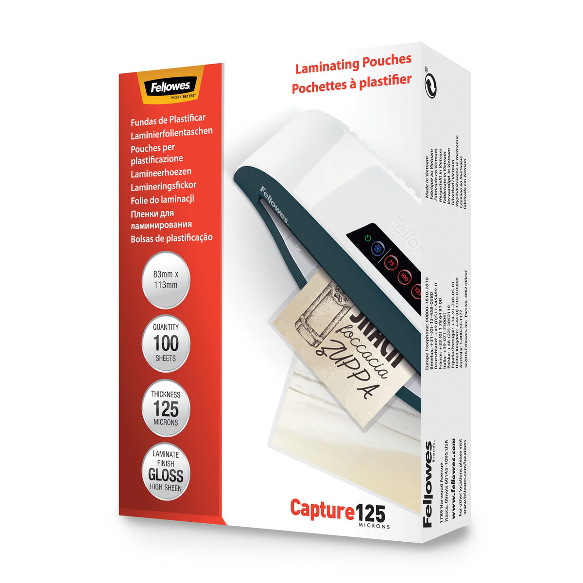 FELLOWES LAMINAT POUCH 83X113MM 125MIC 100PK