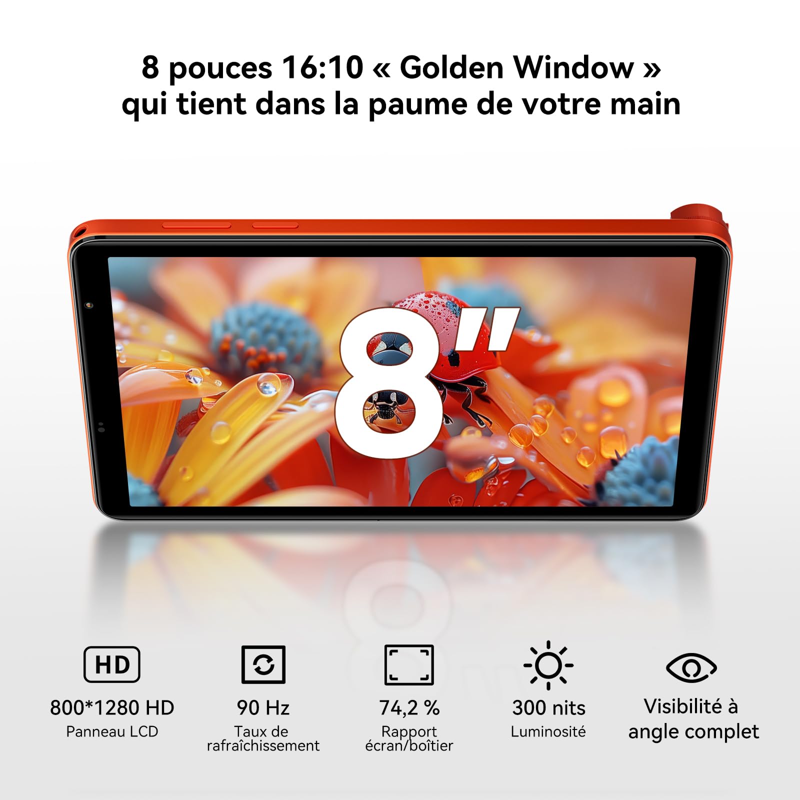 Blackview ZENO 1 (Tablette 4G - 8'' - 6 000 mAh - 256 Go, 6 Go RAM) Orange