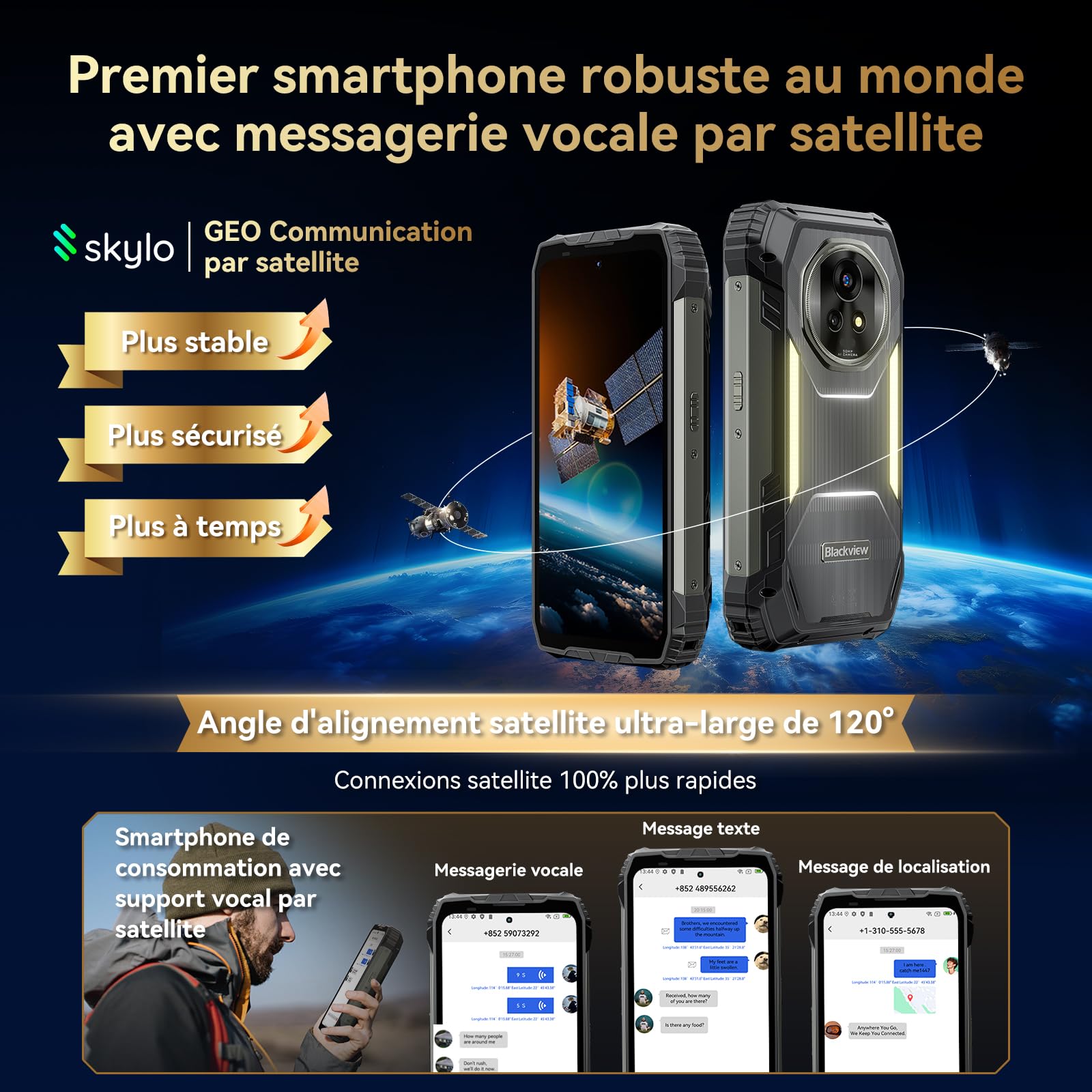 Blackview XPLORE 2 SATELLITE (5G - NFC - Écran 6.73'' - 256 Go, 12 Go RAM - 20 000 mAh) Noir