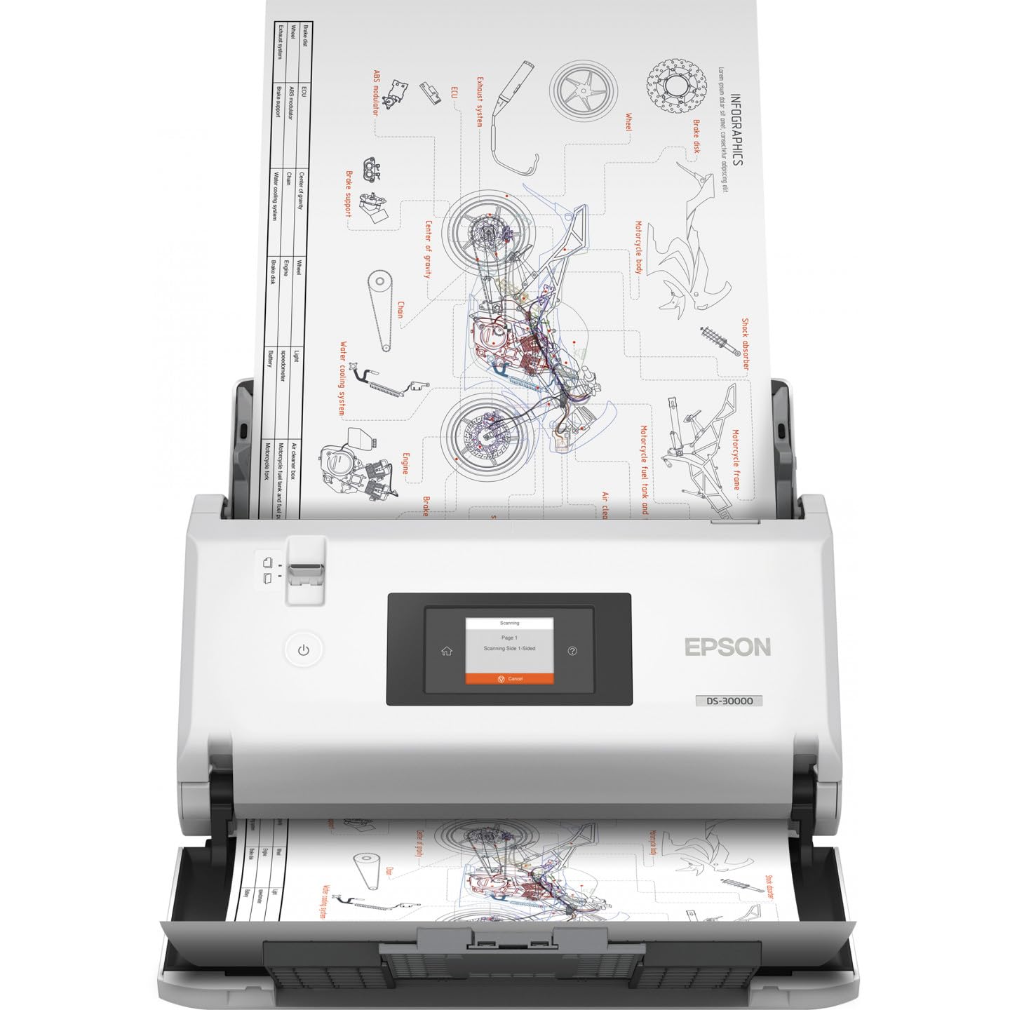 EPSON WorkForce DS-30000 Document scanner Contact Image Sensor CIS Duplex A3 600x600dpi 70ppm ADF 120sheets 30000scans/d USB 3.0