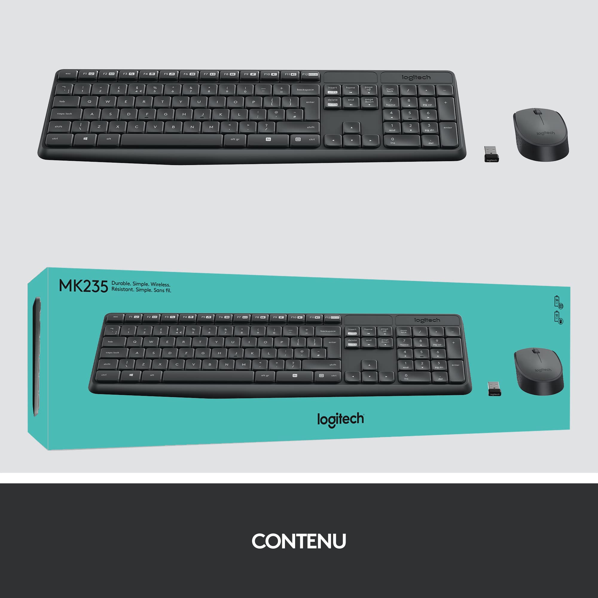 LOGITECH MK235 wireless Keyboard + Mouse Combo Grey FRA