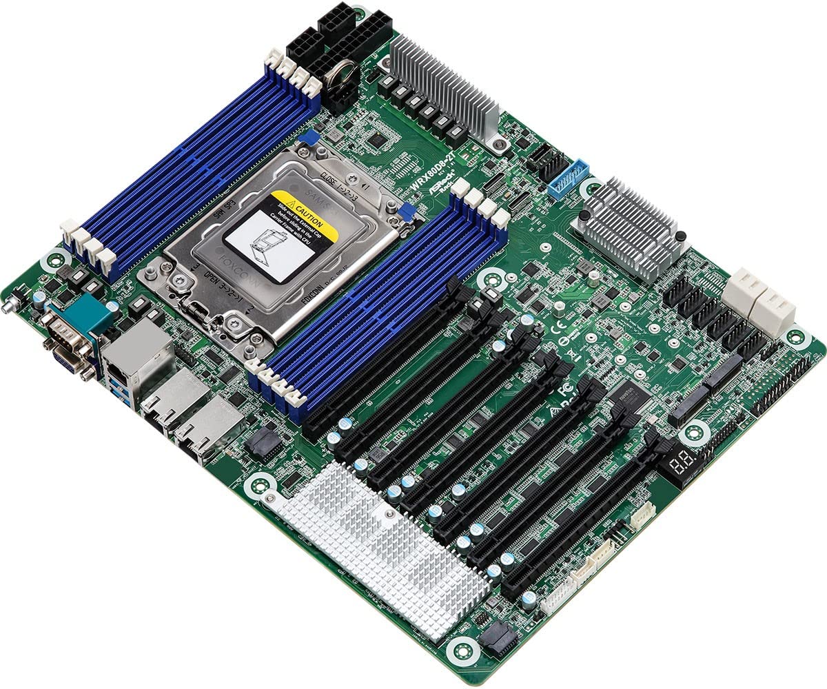 ASRock WRX80D8-2T, 1xSKT SP3, AMD Ryzen Threadripper PRO, WRX80, NVMe, SATA, 2xM.2, 2x10GbE, IPMI