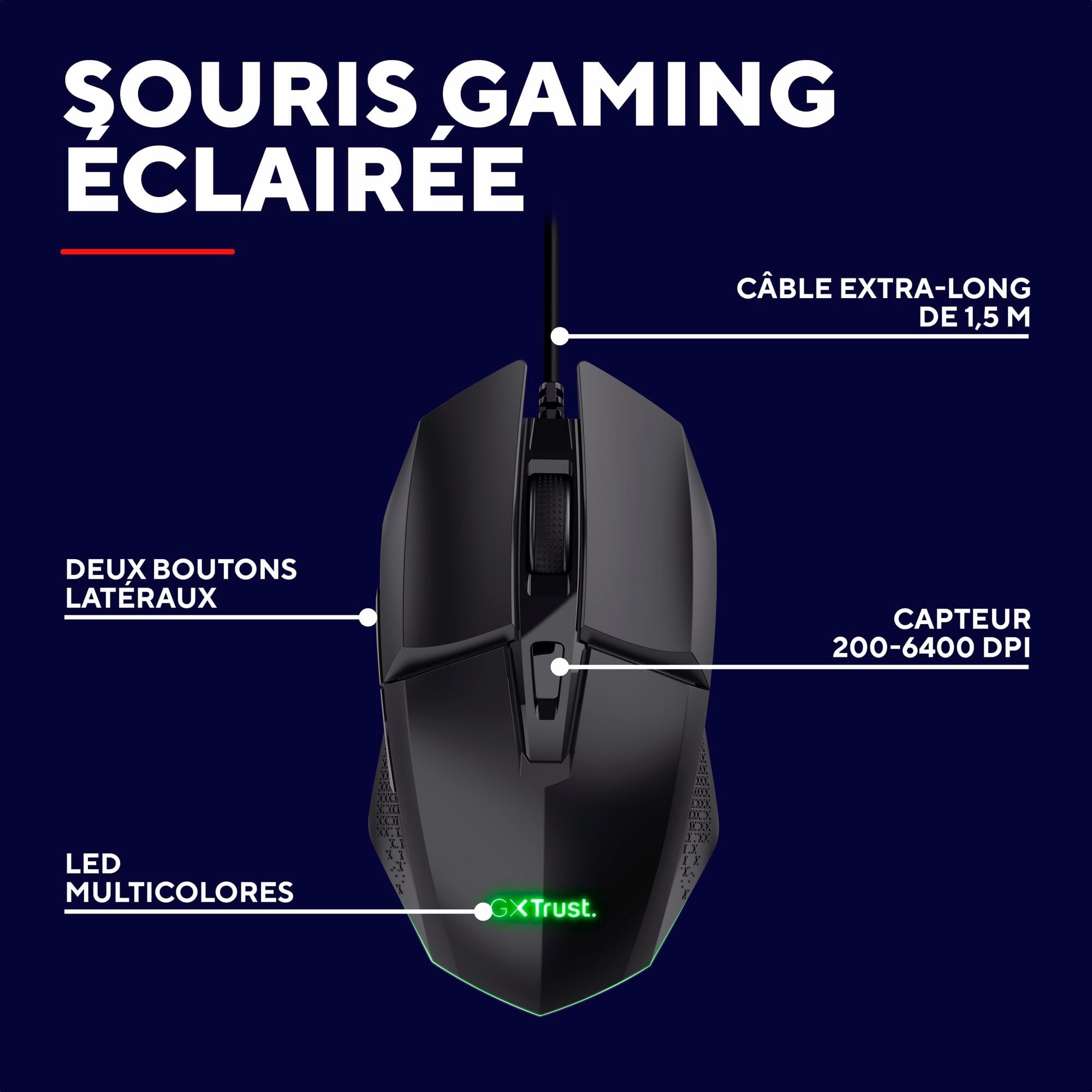 TRUST Souris gaming filaire FELOX rétroéclairée - Noire