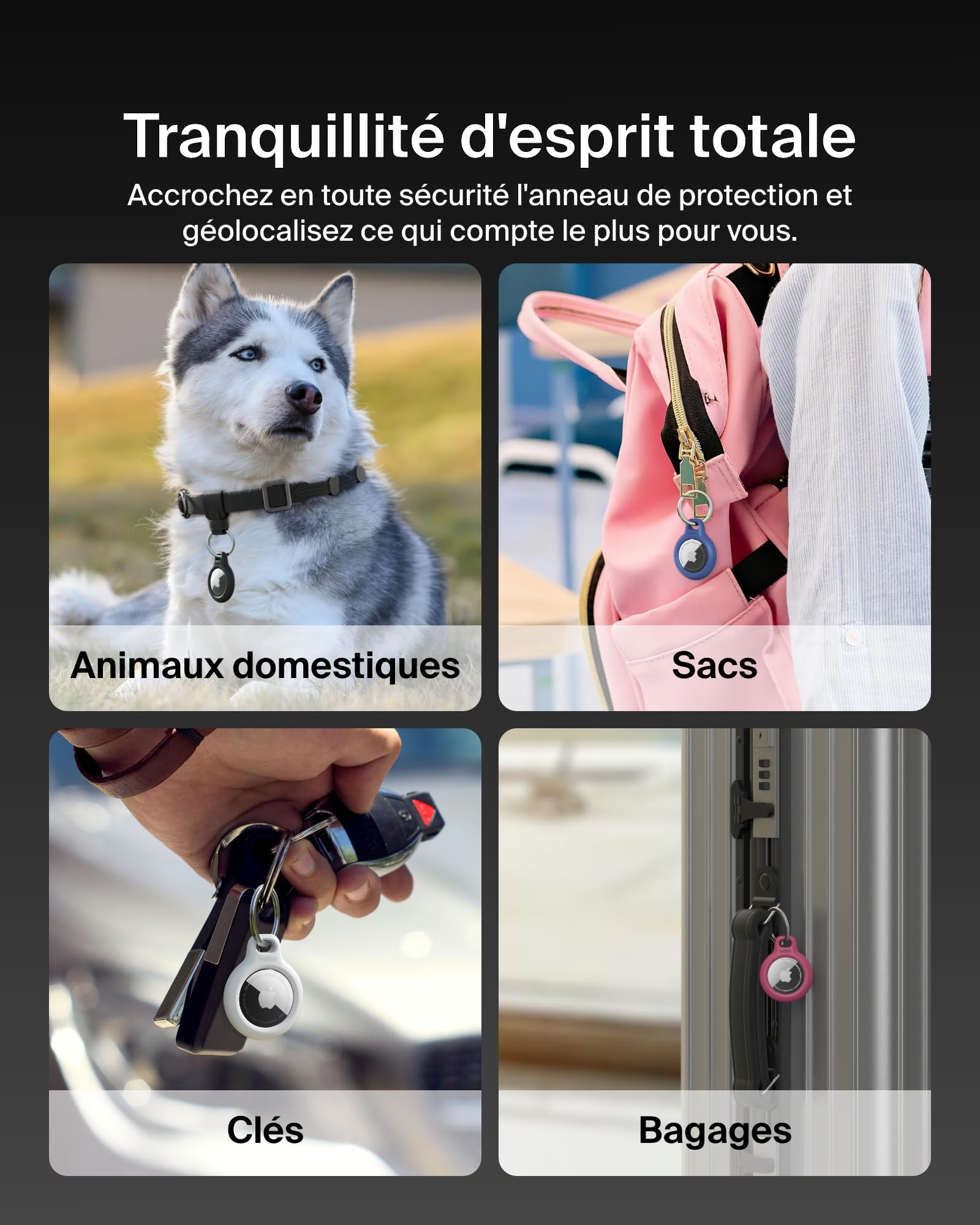 BELKIN Airtag Protection avec porte-clés Noir