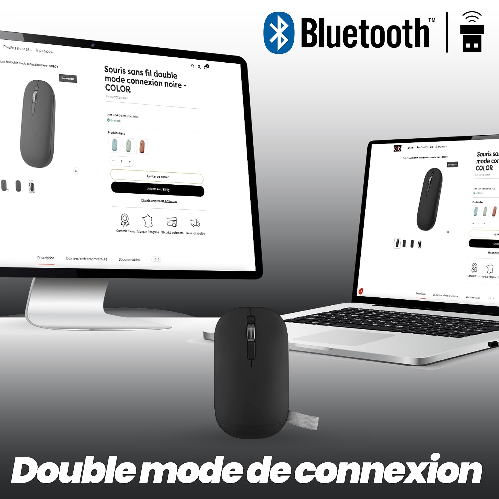 TNB COLOR - Souris sans fil double connexion - noir