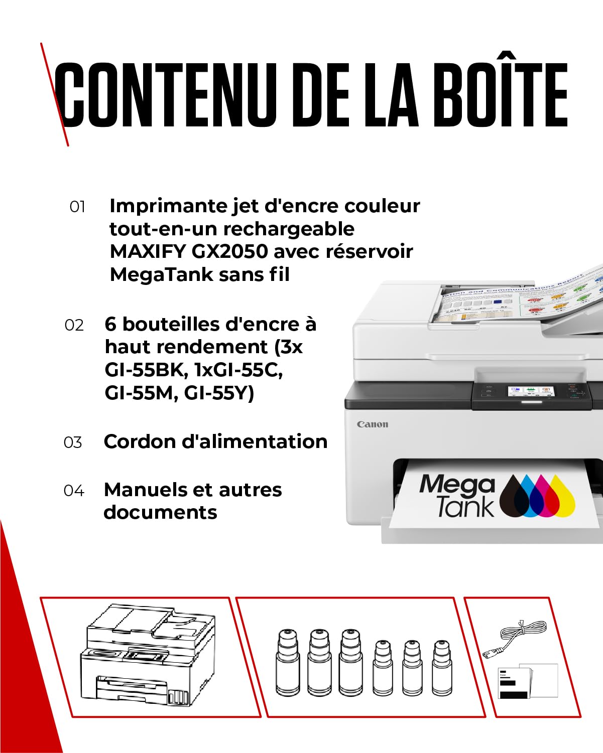 CANON MAXIFY GX2050 MFP colour inkjet refillable A4 15ipm Print 250sheets USB Wi-Fi LAN +1 ink set +2extra black bottles