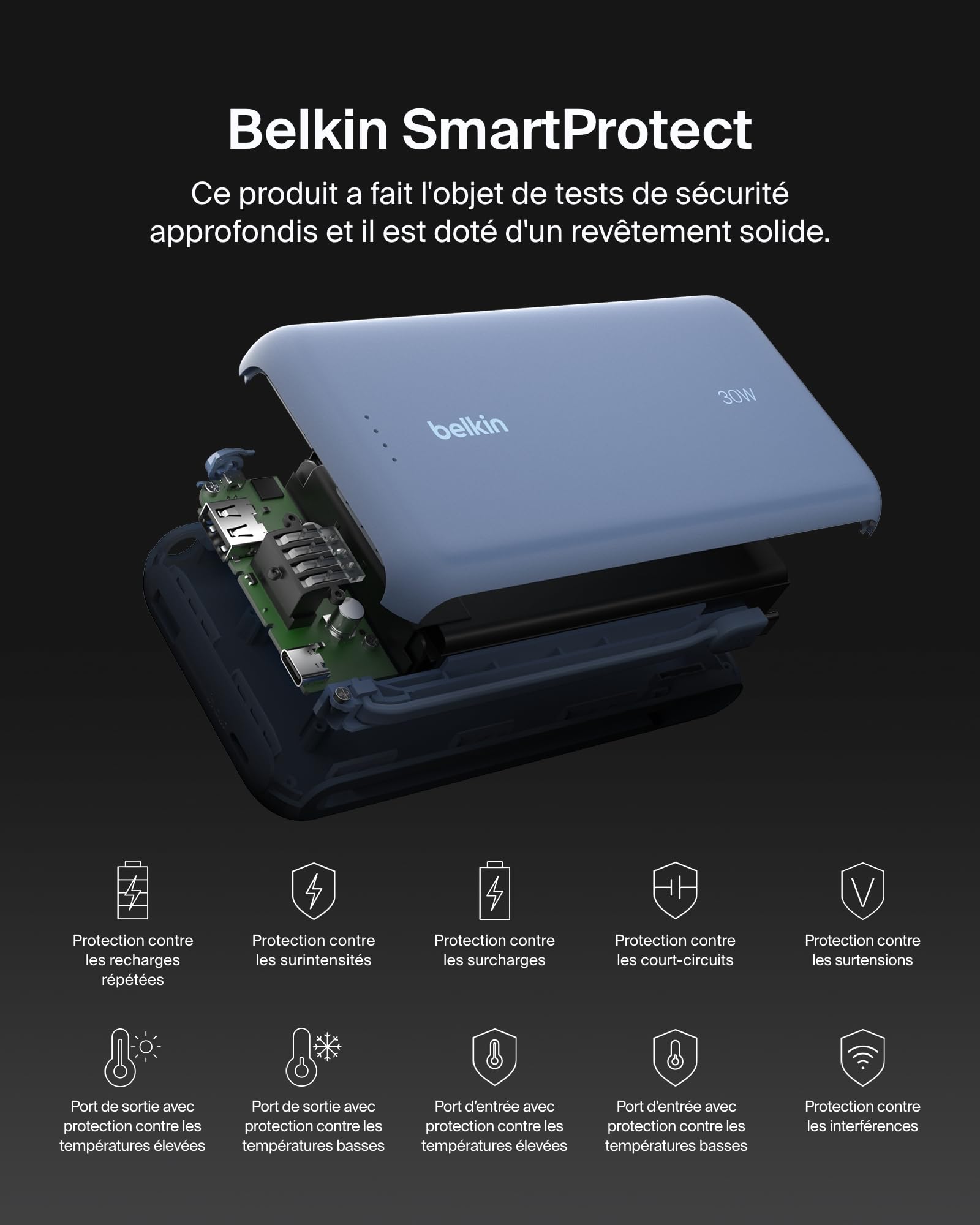 BELKIN 20k PD30w Integrated USB-C Cable Power Bank Blue