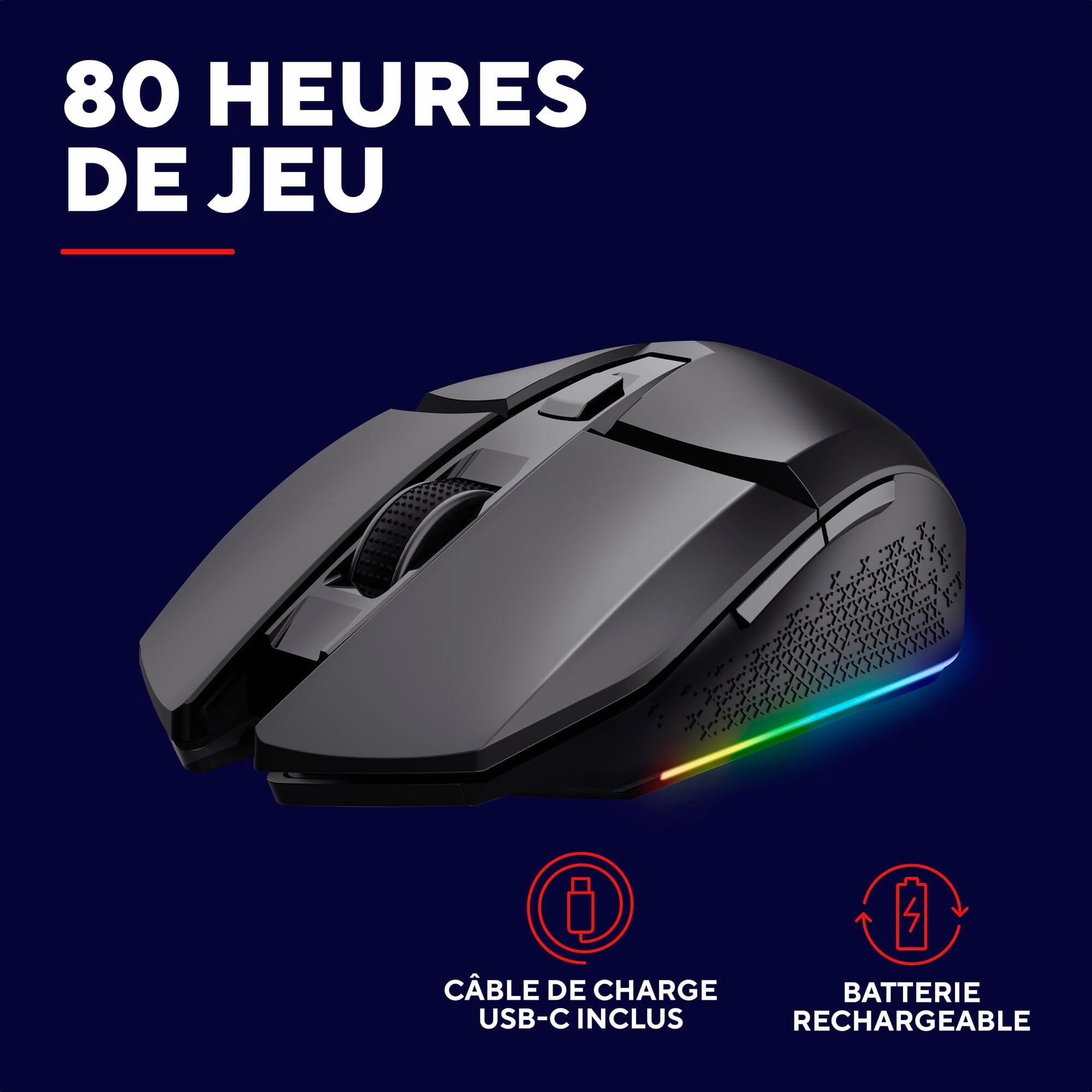 TRUST Souris gaming sans fil FELOX rétroéclairée - Noire