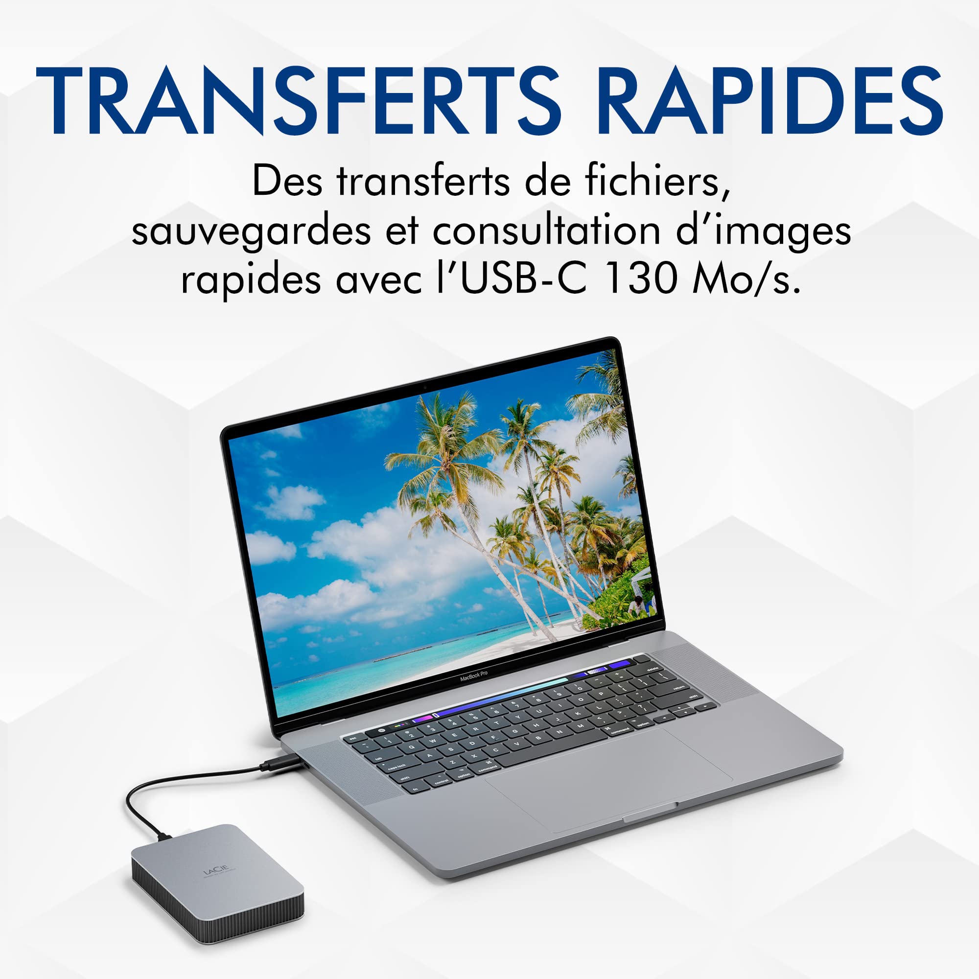 LACIE Mobile Drive HDD USB-C 1To 2.5p Moon Silver with USB-C cable