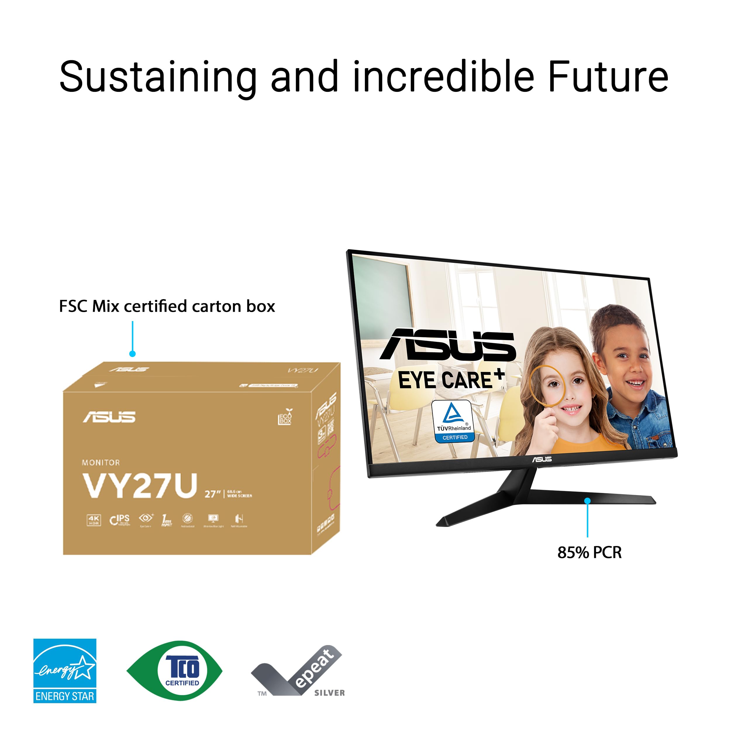 ASUS VY27UQ Eye Care Monitor 27p IPS WLED UHD 16:9 60Hz 350cd/m2 5ms 2xHDMI DP 2x2W Black