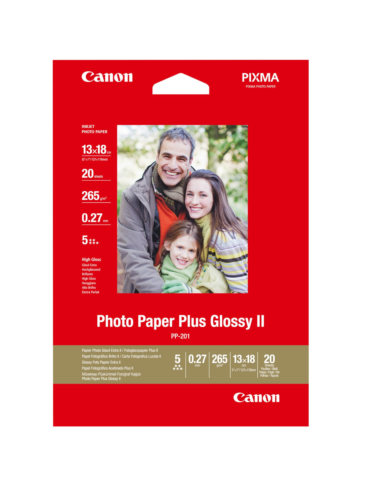 CANON PP-201 plus photo  papier 260g/m2 5x7 inch 20 feuilles pack de 1