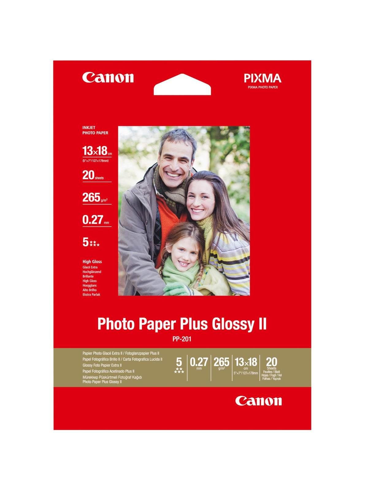 CANON PP-201 plus photo  papier 260g/m2 5x7 inch 20 feuilles pack de 1