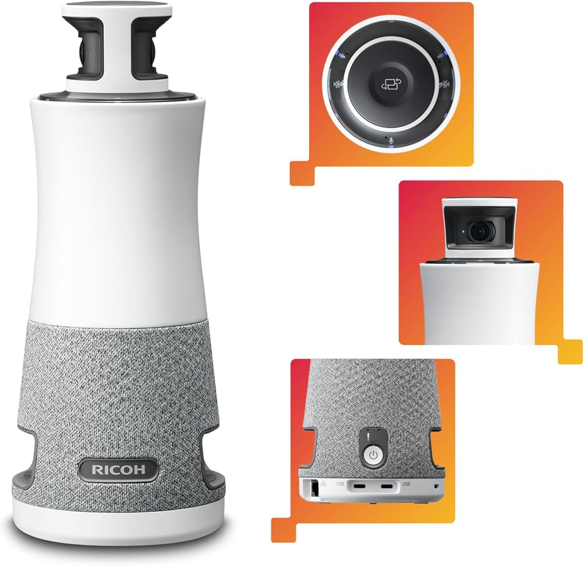 RICOH Hub de réunion 360 V2 appareil 3-en-1 avec camér micro et haut- parleur
