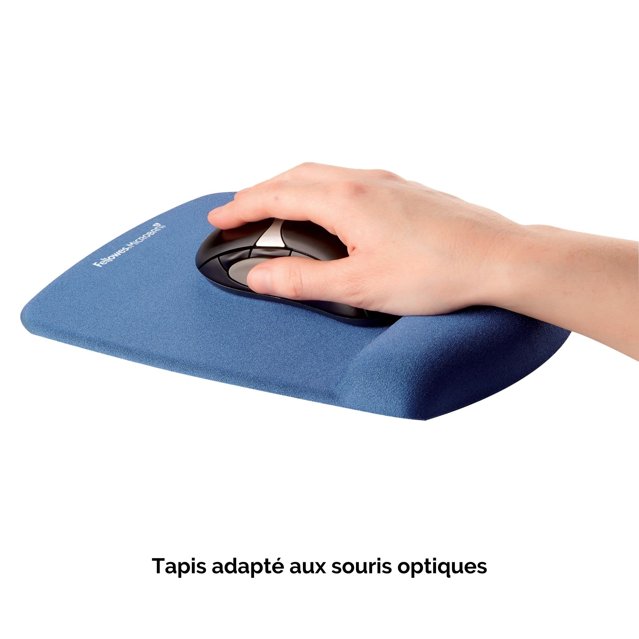 FELLOWES Tapis de souris - Repose poignet PlushTouch™ - Bleu - Antibactérien